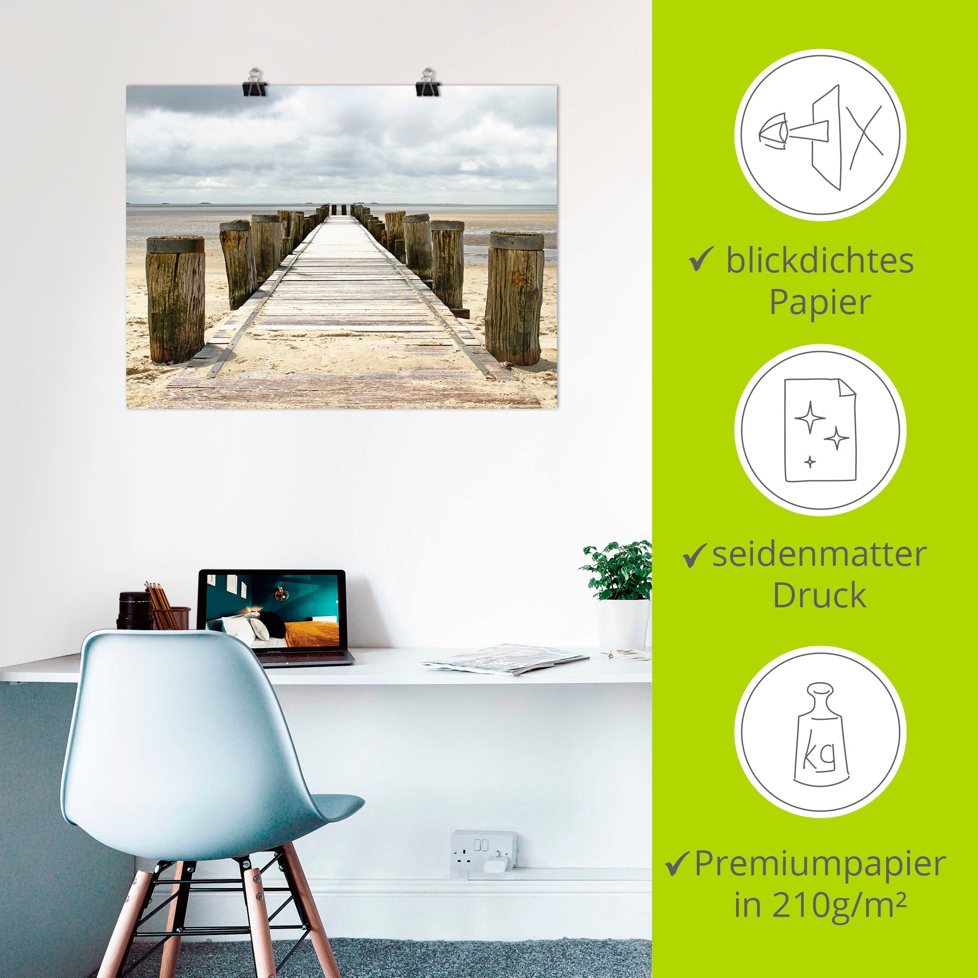 Artland Wandbild »Steg ins Watt«, Strand, (1 St.), als Alubild, Outdoorbild, Leinwandbild, Poster in verschied. Größen
