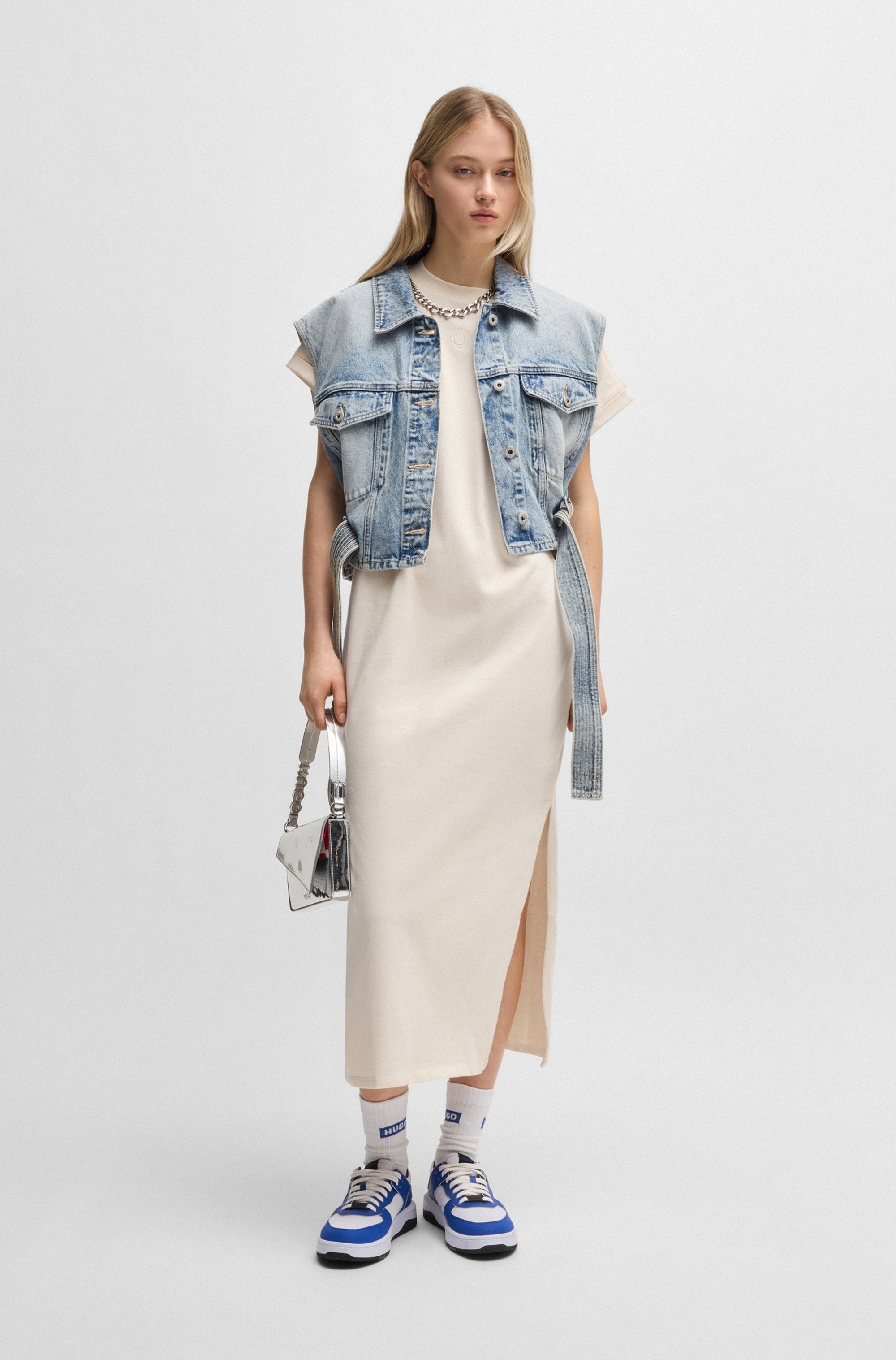 HUGO Blue Jerseykleid »Nalle_B«, mit Logostickerei Jersey Oversized mit Schlitz