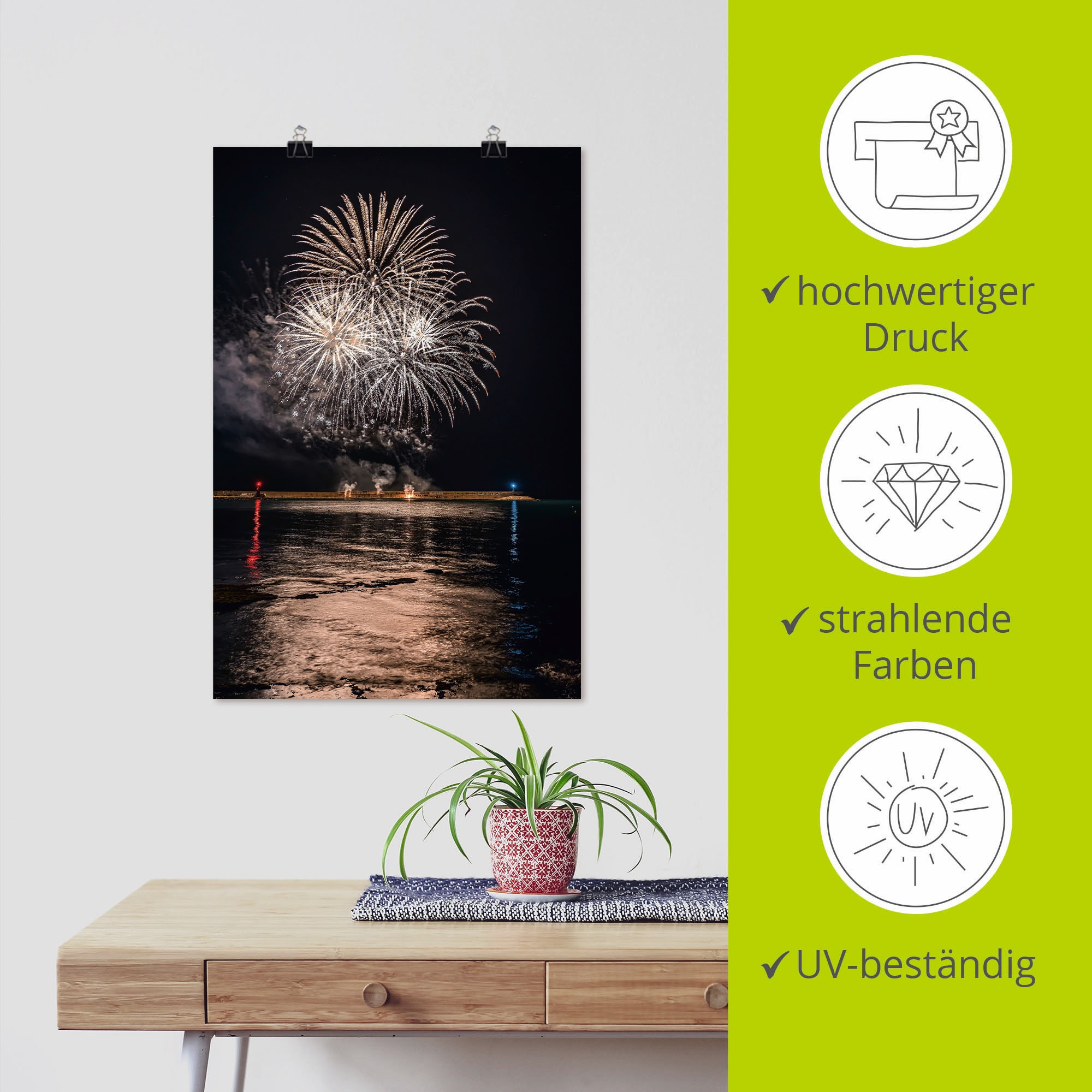 Artland Wandbild »Feuerwerk am Leinwandbild, OTTO Alubild, St.), Meer«, in Poster bei versch. (1 Wandaufkleber als oder Himmelsbilder, kaufen Größen