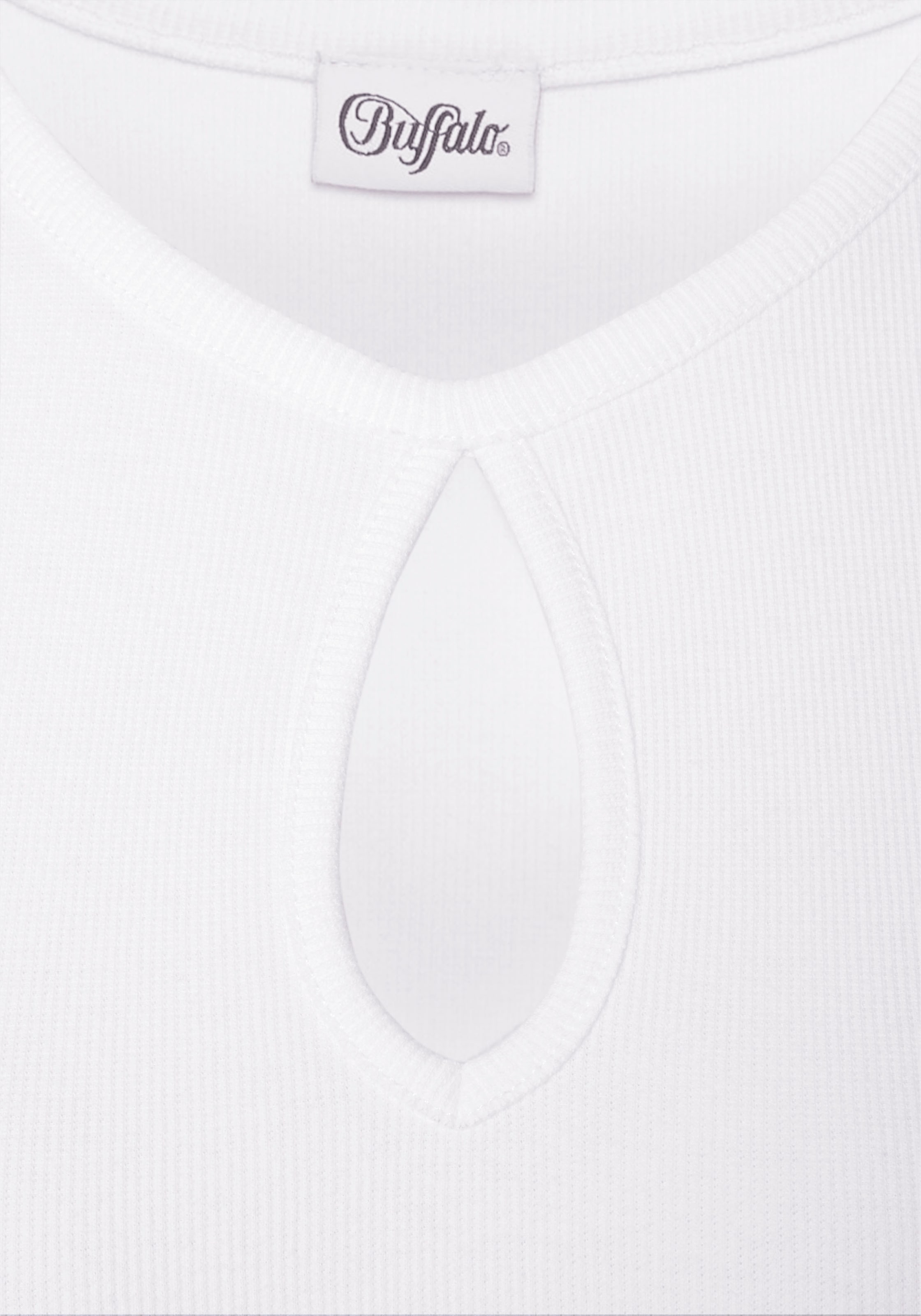 Buffalo Kurzarmshirt aus feiner Rippware, Cut-Out-Detail, T-Shirt aus Baumwolle, Basic