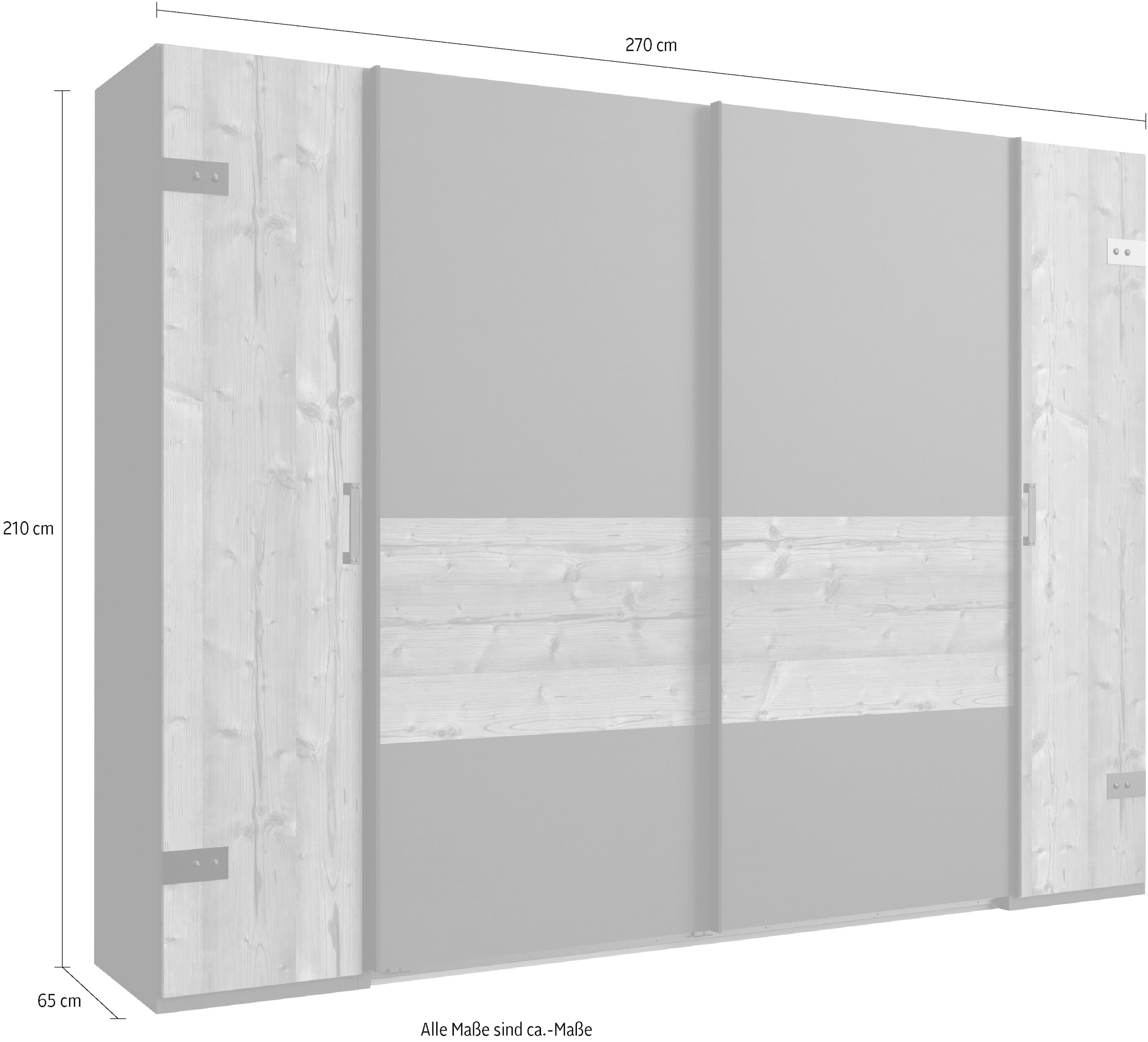 Wimex Kleiderschrank »Stockholm, rustikale Optik im Industrial Design, Made in Germany«, 270x65x210cm, viel Stauraum durch 2 Kleiderstangen und 10 Einlegeböden