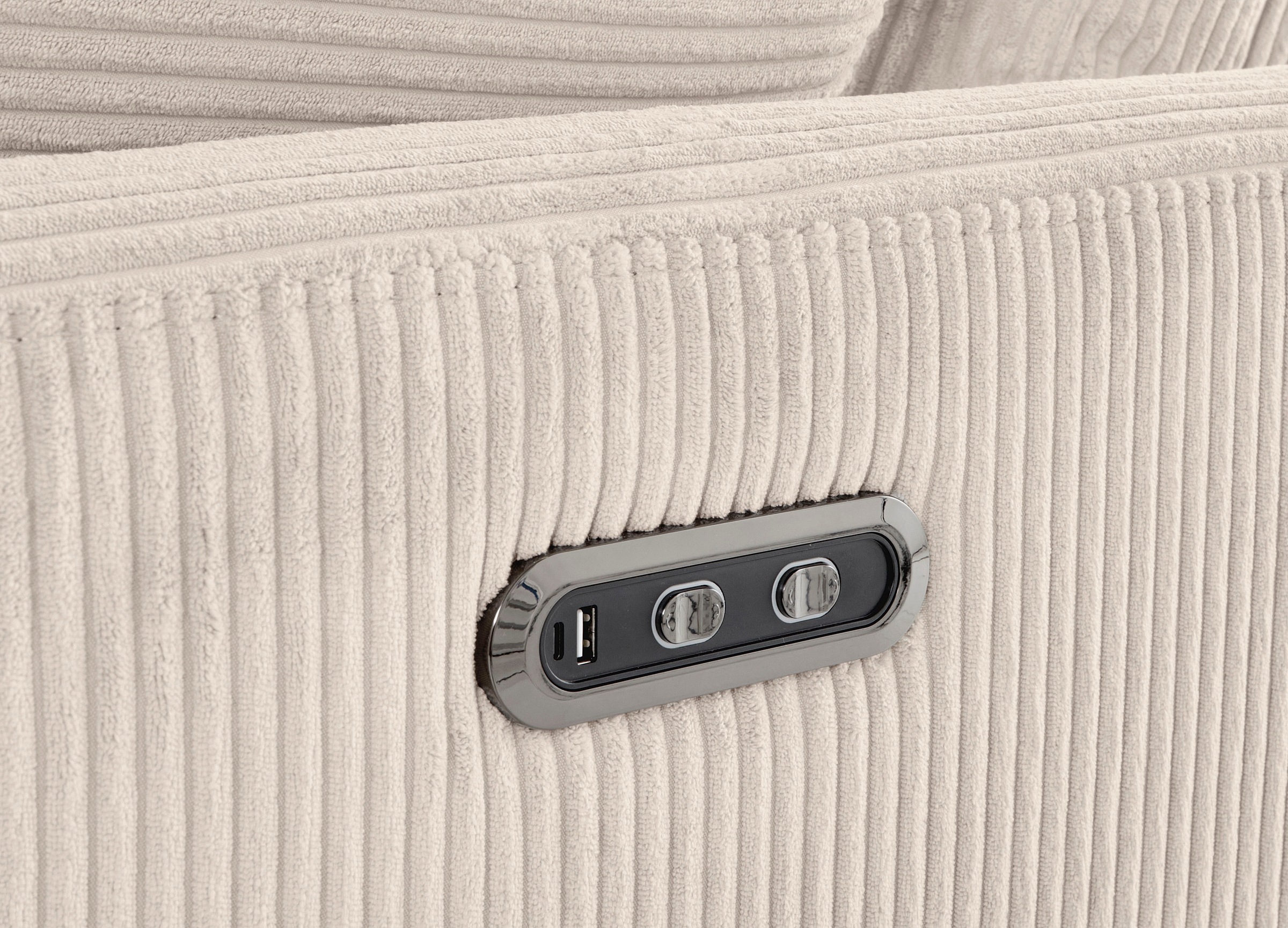 INOSIGN Ecksofa »JENNA, L-Form, 209cm, manuelle u. elektrische Funktion, mit USB A/C,«, Liegefunktion 105°-150°, Federkern, Cord