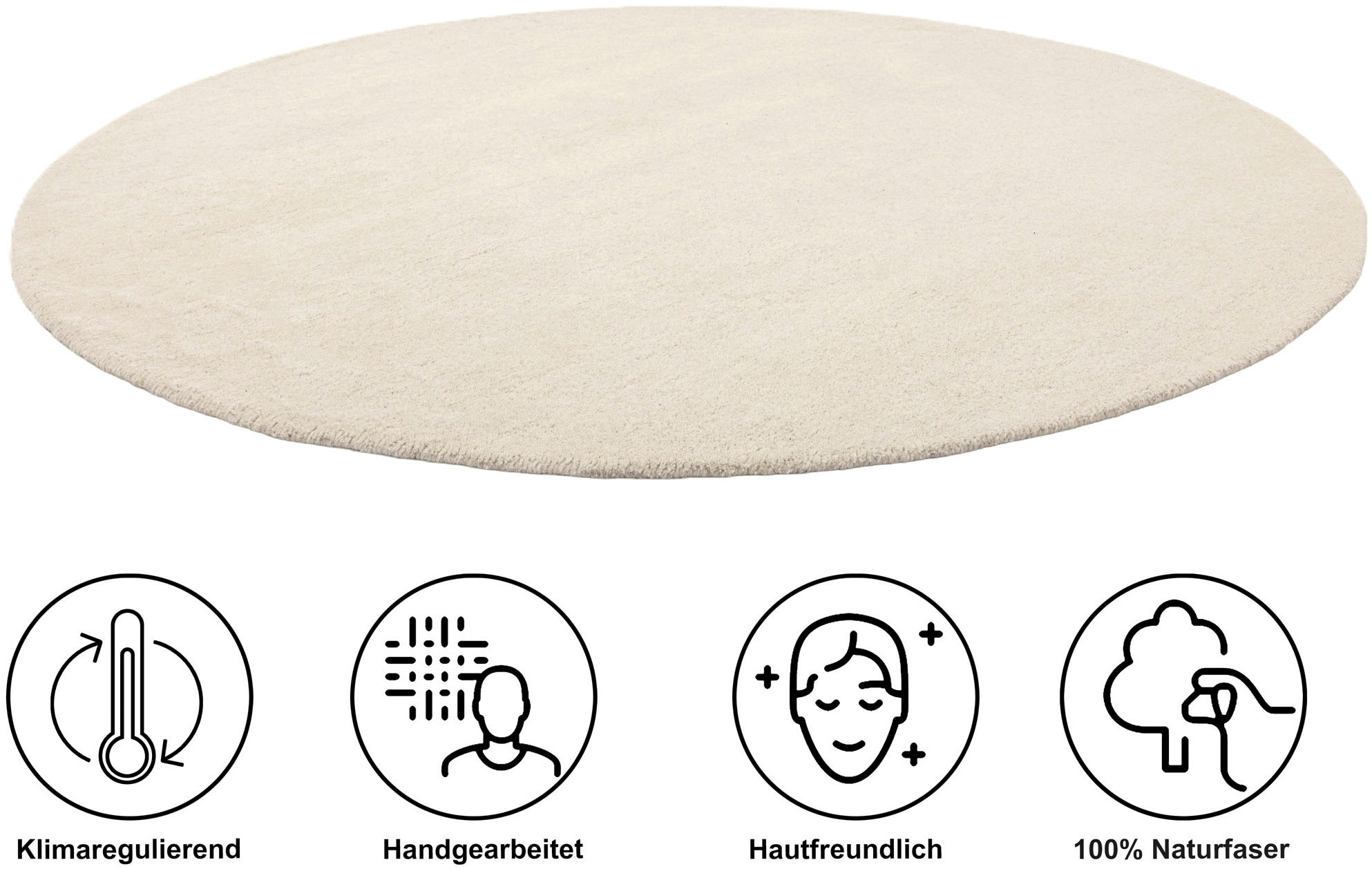 OTTO home Wollteppich »Gabbo Natur, Handgefertigt, Teppich, reine Wolle, meliert« rund 14 mm Höhe besonders weich und dicht