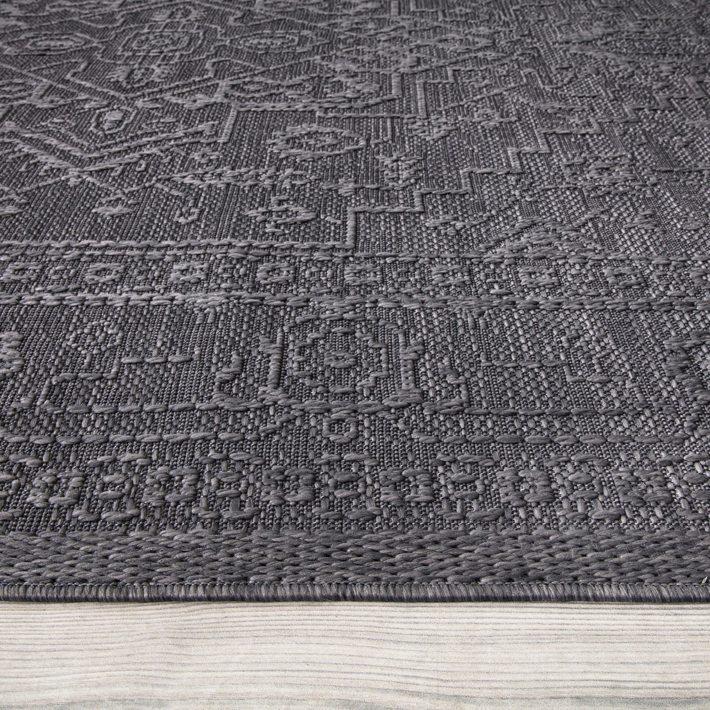 Paco Home Teppich »Rimini 413«, rechteckig, 4 mm Höhe, Flachgewebe, Uni Farben, Hoch-Tief Effekt, In- und Outdoor geeignet