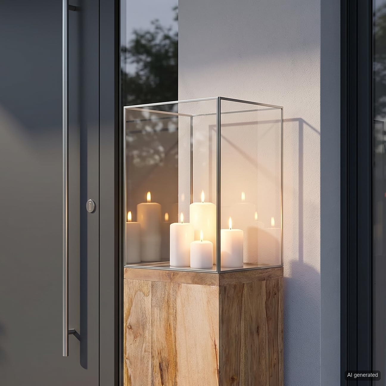 GILDE Bodenwindlicht »Windlicht, Kerzenhalter Säule, 91.26x26cm, Geschenkidee« aus massivem, geöltem Mangoholz, inklusive Glasaufsatz