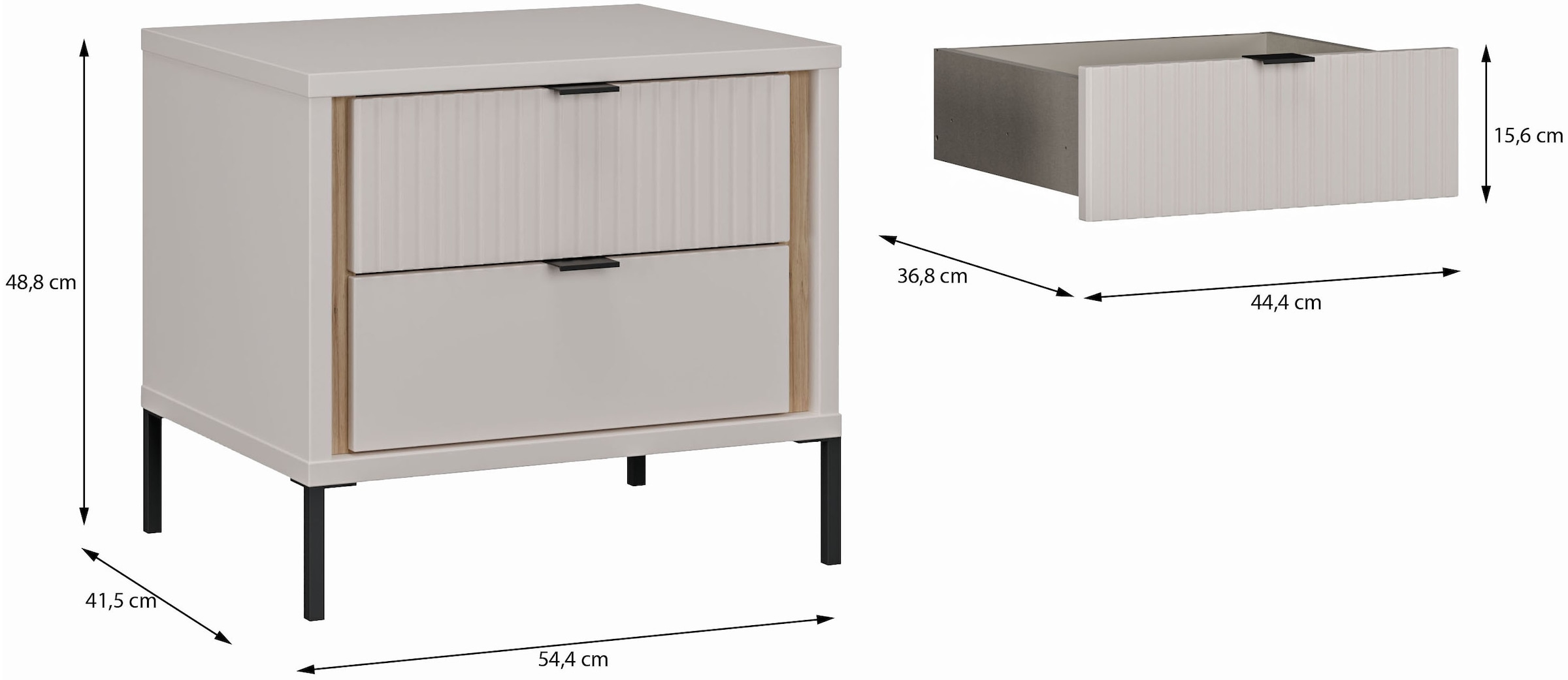 FORTE Nachtkommode »Forte Seravel Nako, Elegantes Nako, Schubkästen mit Vollauszug« B/H/T 54,4/48,8/41,5 cm, Metallfüße schwarz