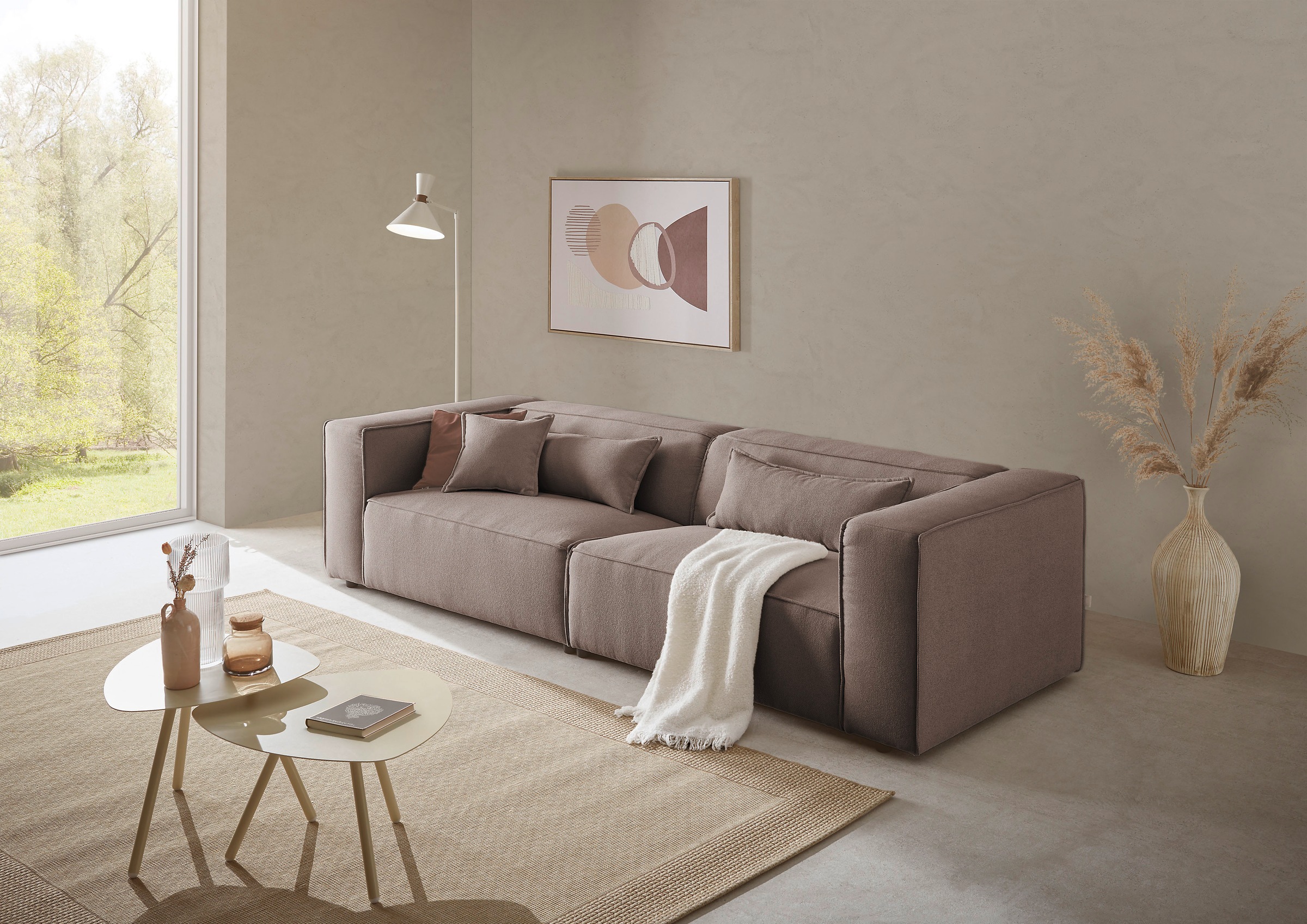 LeGer Home by Lena Gercke 3-Sitzer »PIARA, Couch mit Kedernaht, Sofa in Cord, Leinenoptik o. Strukturstoff«, schwarze Füße, bequemer Sitzkomfort