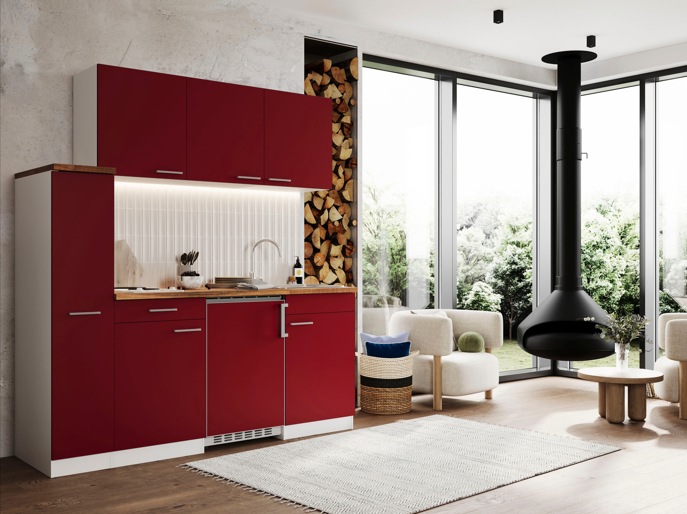 RESPEKTA Küche »Luis, mit Duo Kochfeld, wahlweise mit Mikrowelle, Korpus Weiß,« Breite 180 cm, in exclusiver Konfiguration für OTTO