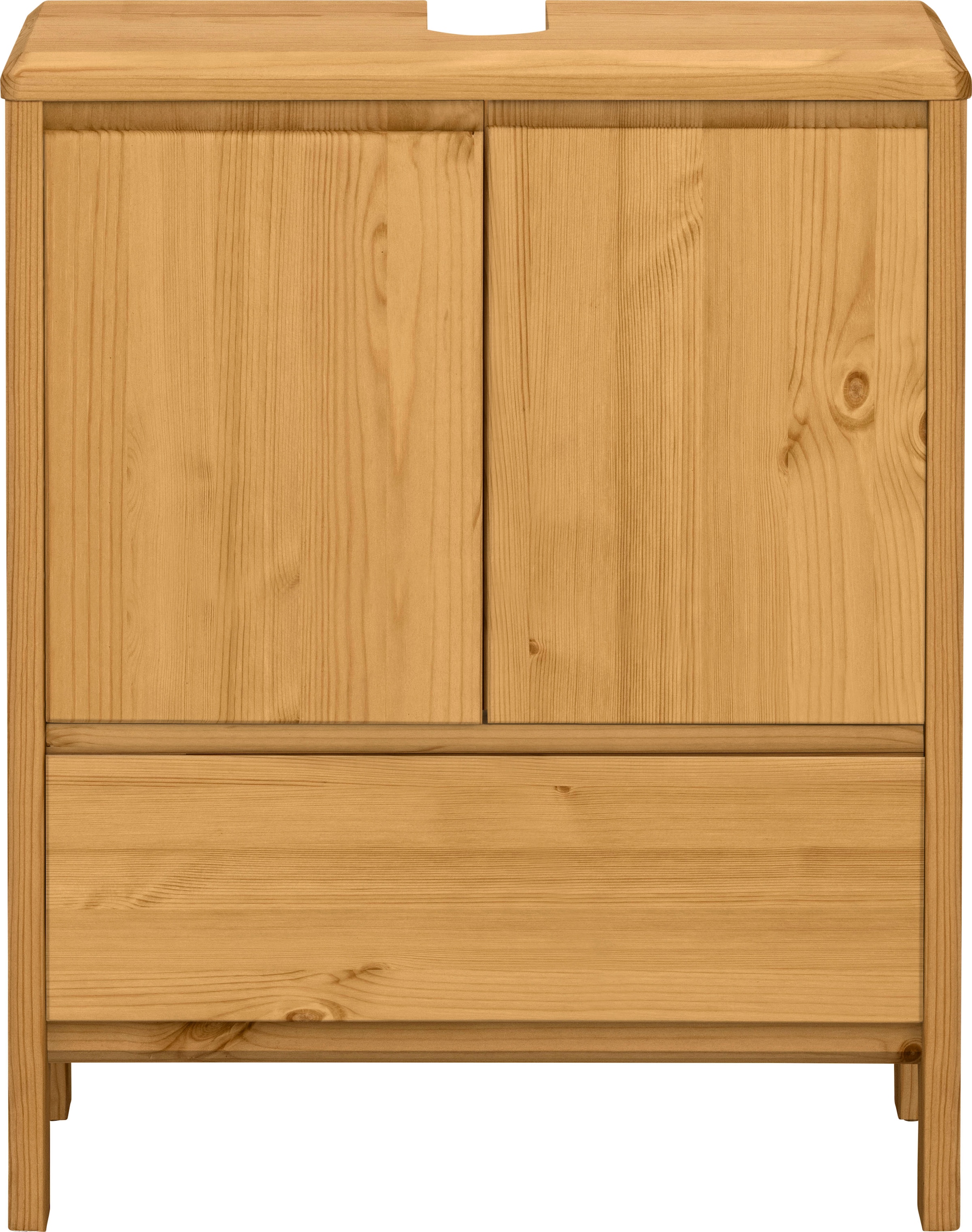 OTTO products Waschbeckenunterschrank »Jorrick«, Breite 60 cm, Kiefer mit Bio Öl/Wachs behandelt, Siphonausschnitt