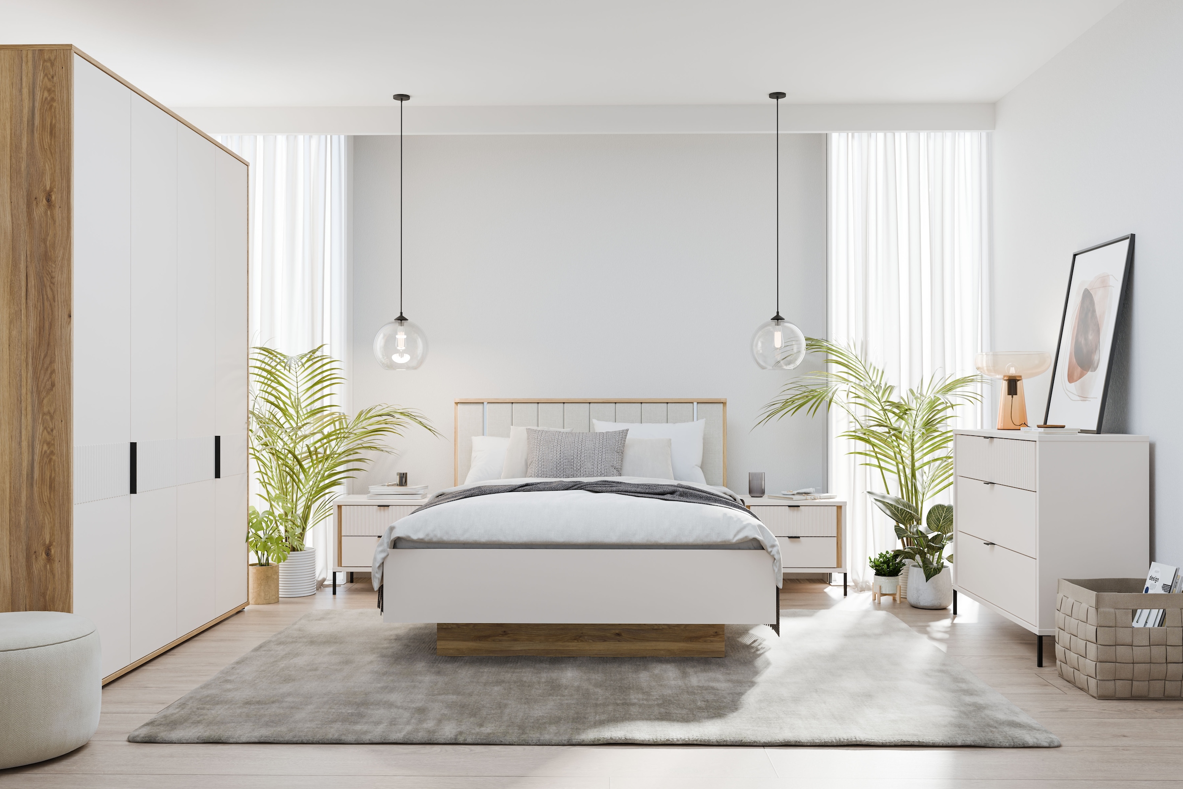 FORTE Bettgestell »Forte Seravel Bettanlage 140 o.160,  Lamellenoptik, warme Holznuancen« inklusive Beleuchtung, aufklappbarer Lattenrost, Stauraum