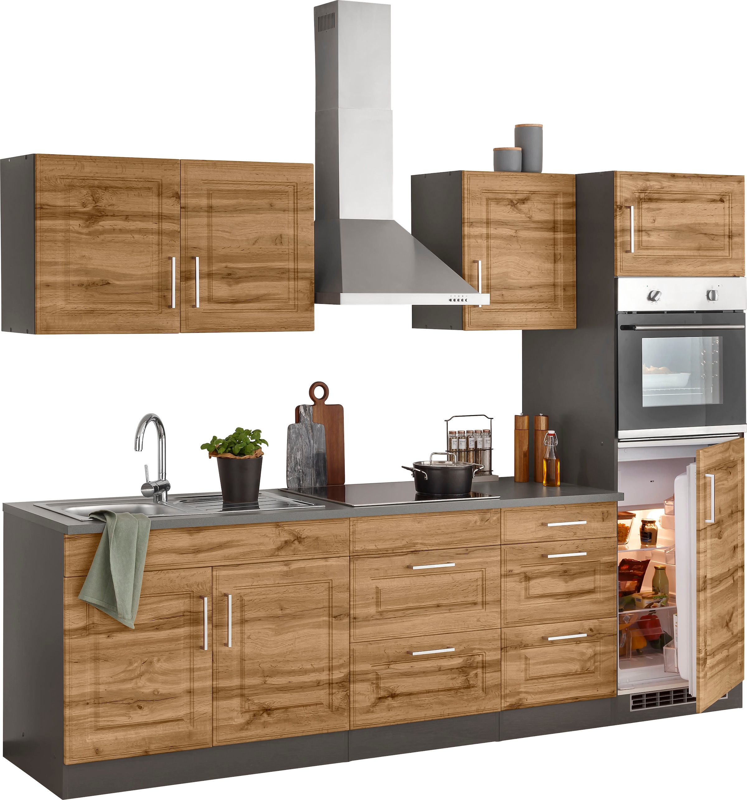 HELD MÖBEL Küchenzeile »Stockholm«, Breite 270 cm, mit hochwertigen MDF Fronten im Landhaus-Stil