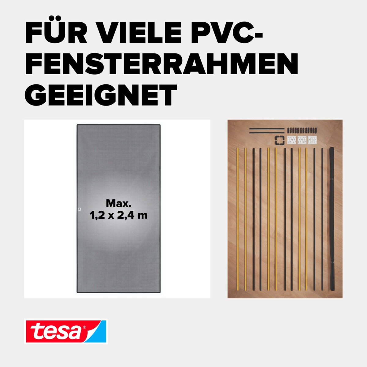 tesa Insektenschutz-Fensterrahmen »Insect Stop Anklipsrahmen - Fliegengitter für Fenster«, Selbstklebende Halteklips, zuschneidbarer Rahmen, ohne Bohren