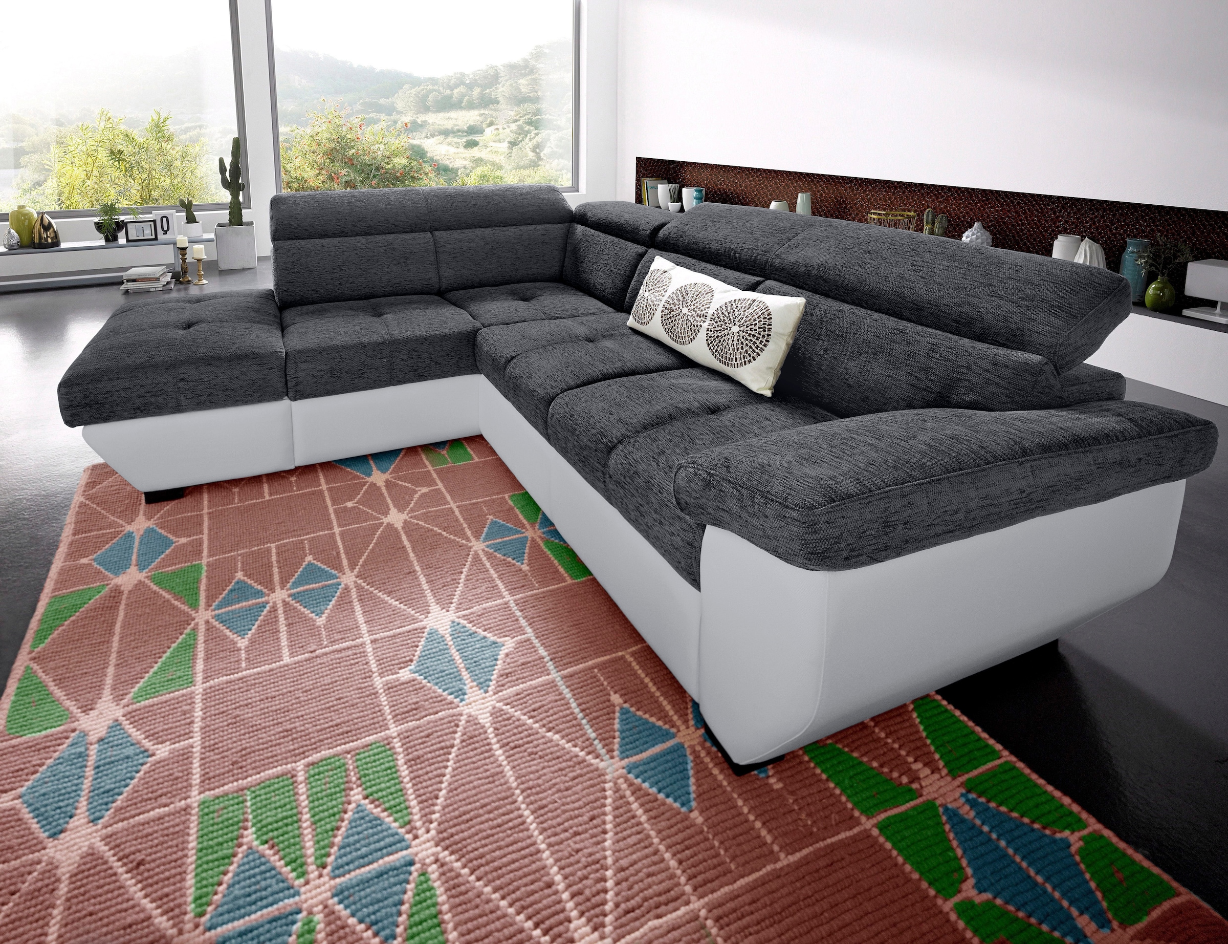 COTTA Polstergarnitur »Speedway L-Form«, (Set), Set bestehend aus: Ecksofa mit Kopfteilverstellung & Hocker