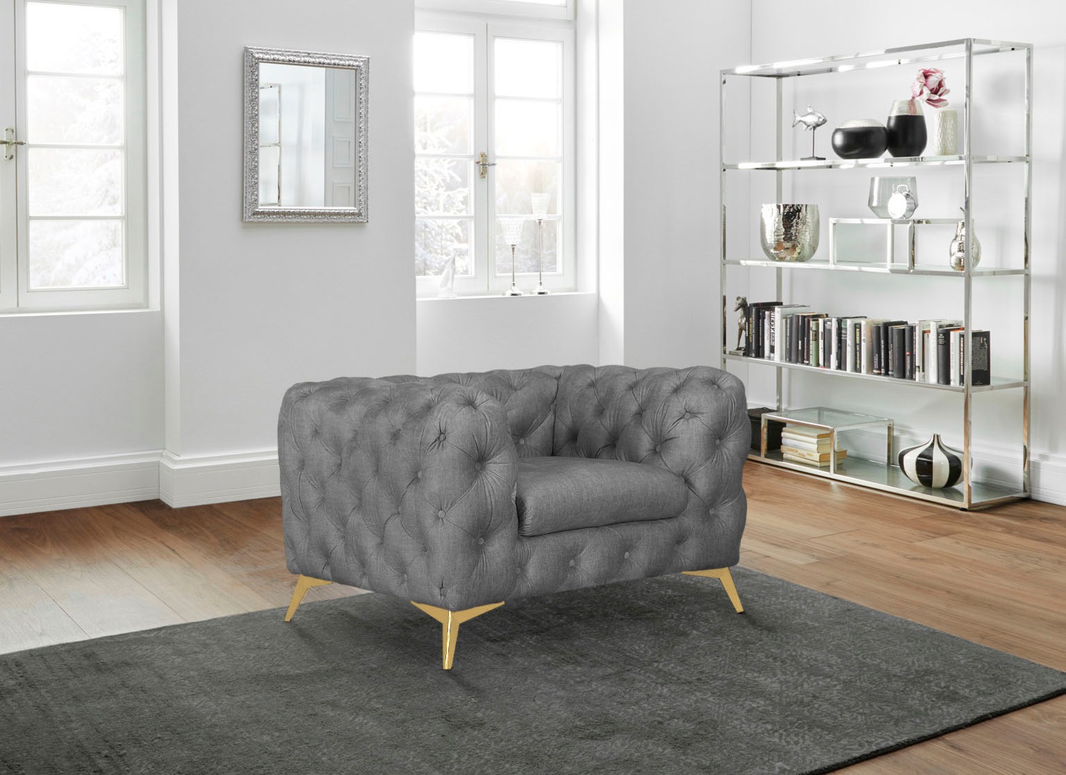 Leonique Chesterfield-Sessel »Glynis Sessel«, aufwändige Knopfheftung, moderne Chesterfield Optik, Fußfarbe wählbar