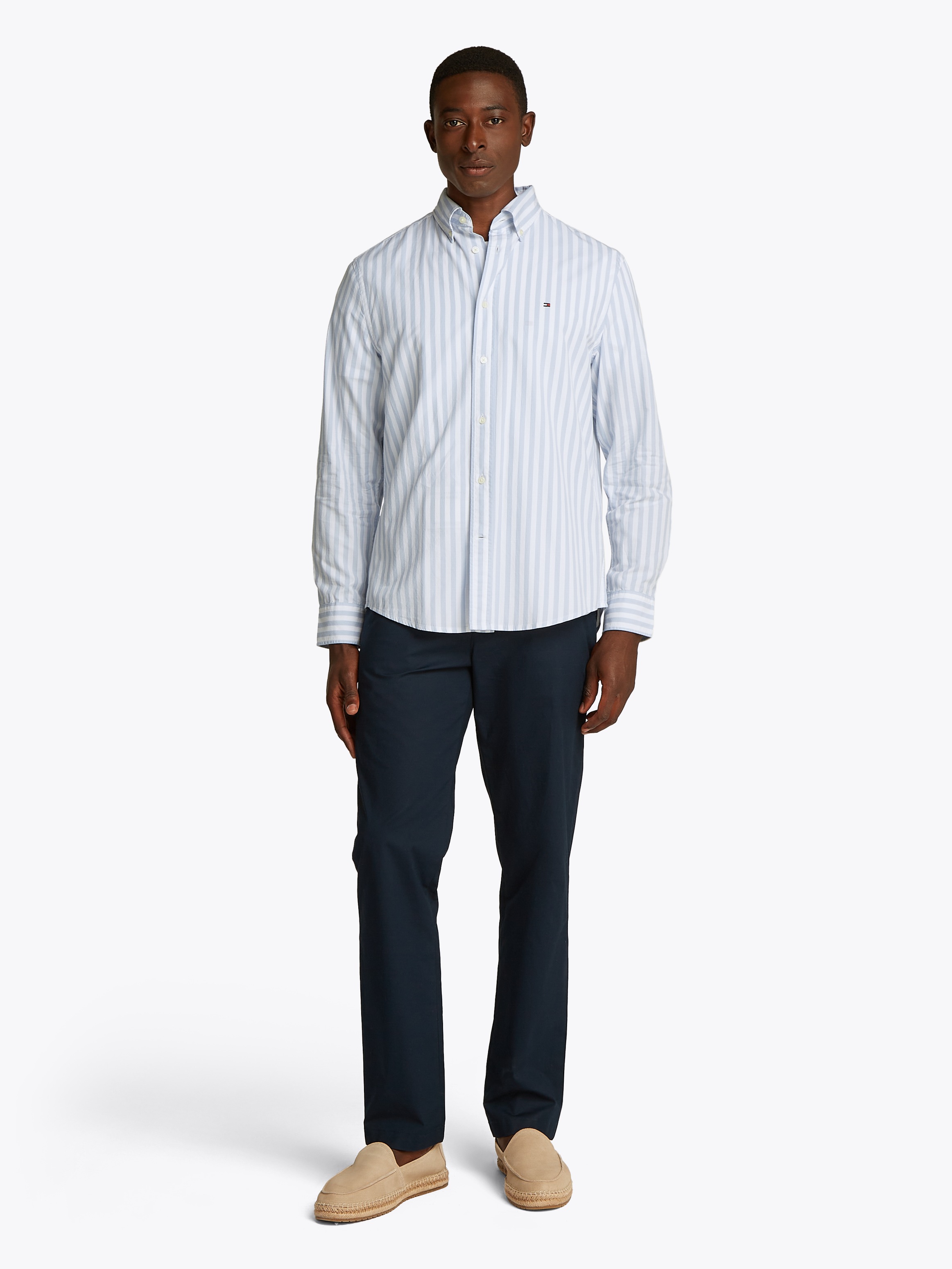 Tommy Hilfiger Langarmhemd »FLEX POPLIN BOLD STRIPE RF SHIRT«, Mit Rundhalsausschnitt
