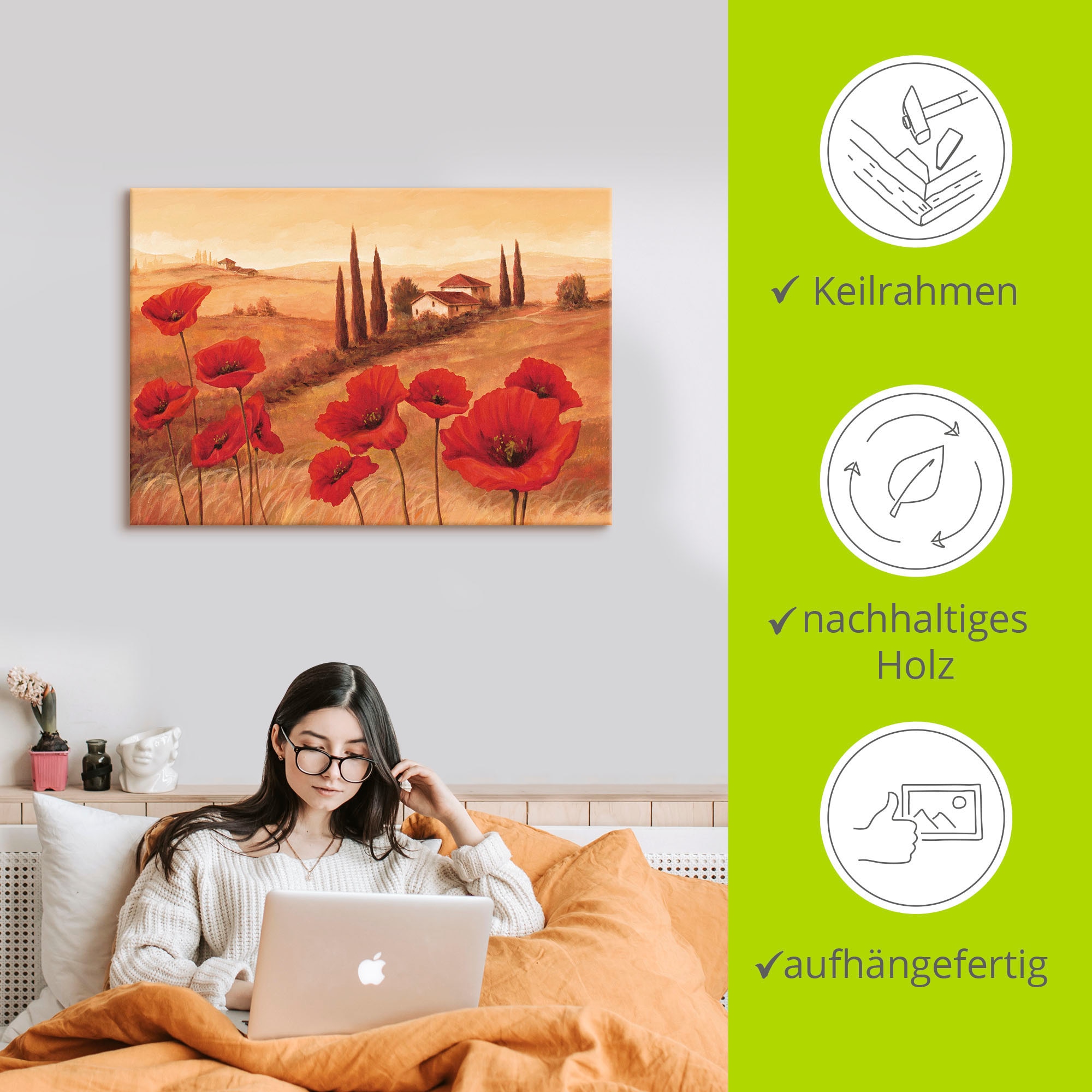 Artland Wandbild »Mohnblumen in der Toskana«, Europa, (1 St.), als Leinwandbild, Poster, Wandaufkleber in verschied. Größen