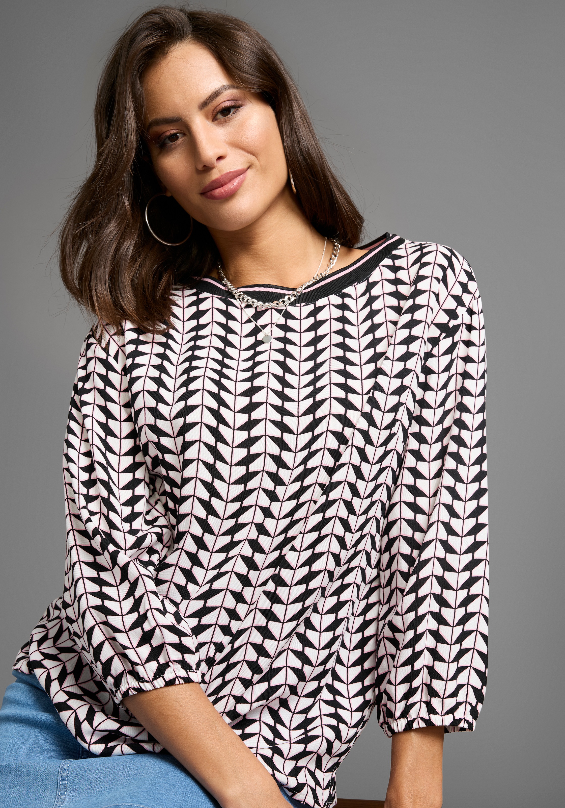 Laura Scott Damen Druckbluse mit Grafik-Design in rosa, Größe 44