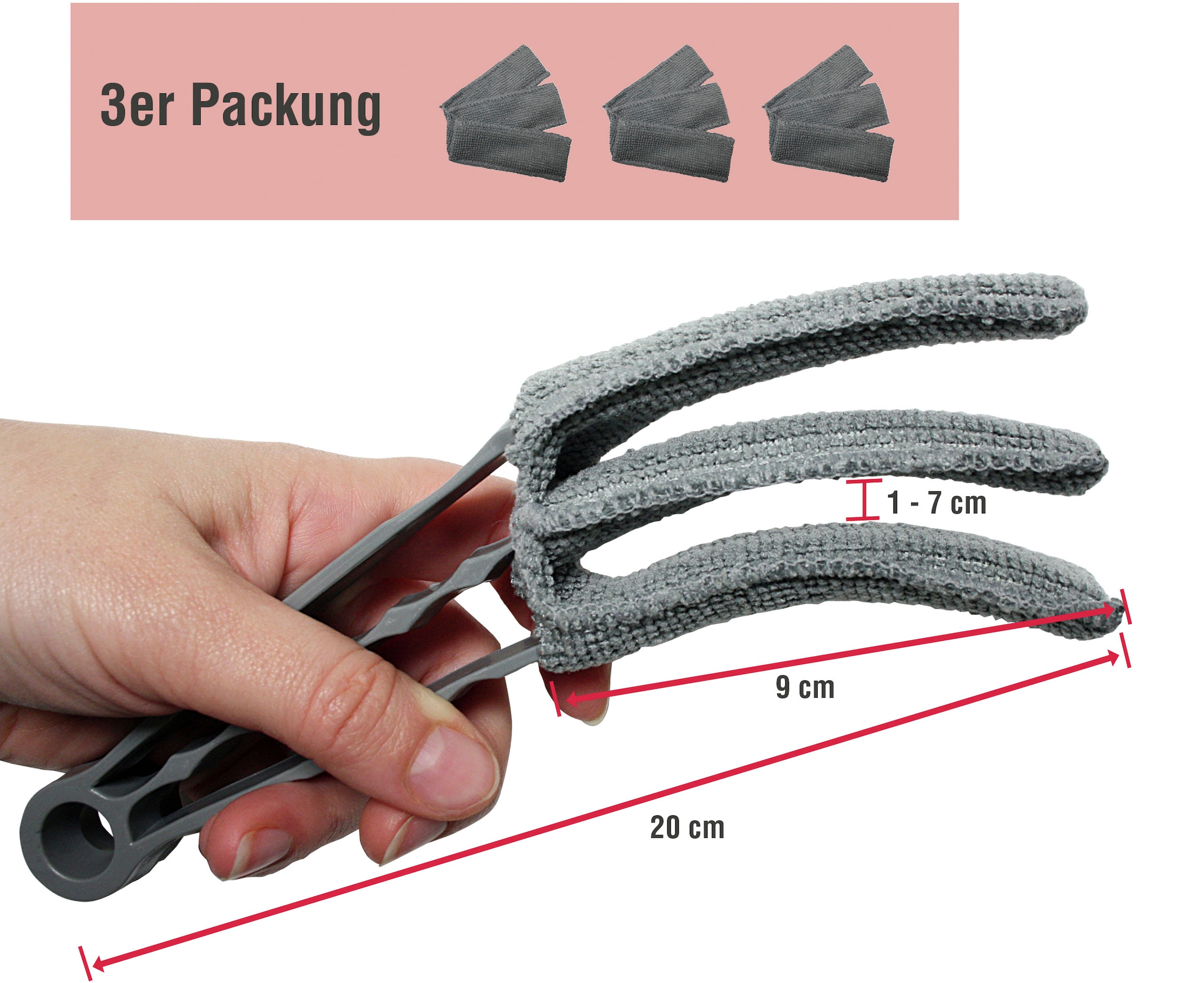 GARDINIA Reinigungsbürste 1 Stk. aus Kunststoff Drei-Finger-Design