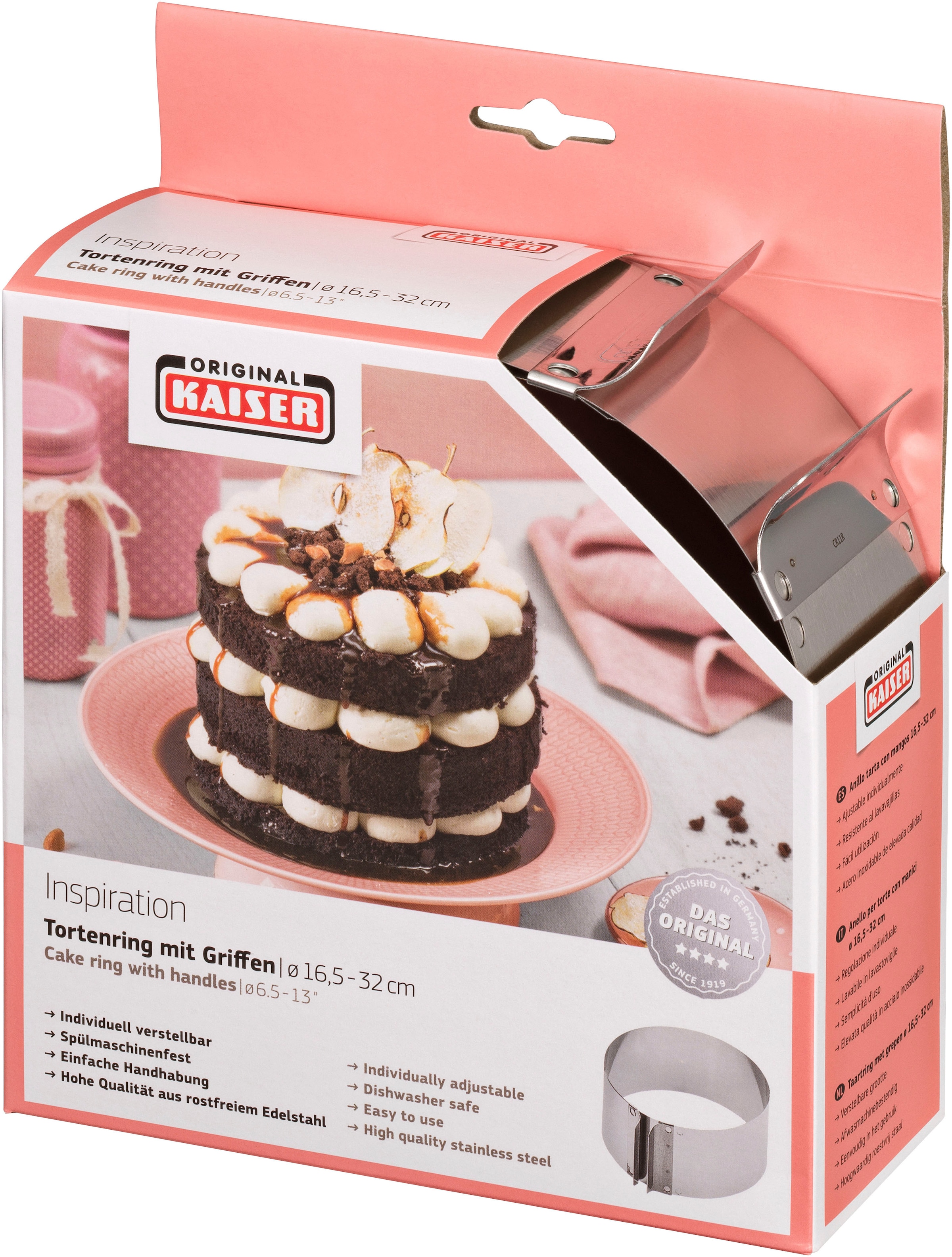 Kaiser Backformen Tortenring »Inspiration«, (1 tlg.), mit Griffen, individuelle Größeneinstellung für ⌀ von 16,5 bis 32 cm