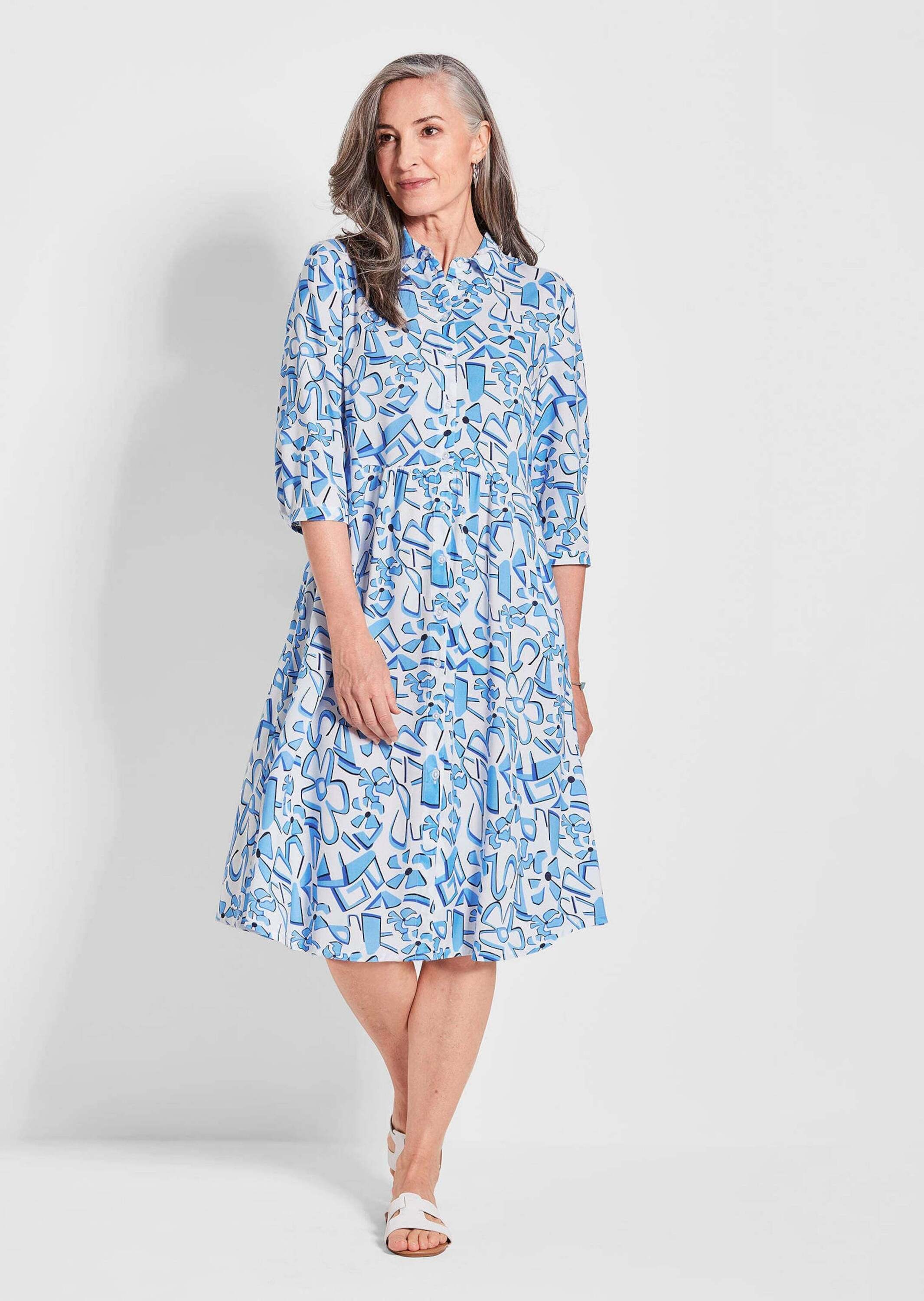 GOLDNER Sommerkleid »Kurzgröße Grafisches Hemdblusenkleid mit Taschen«