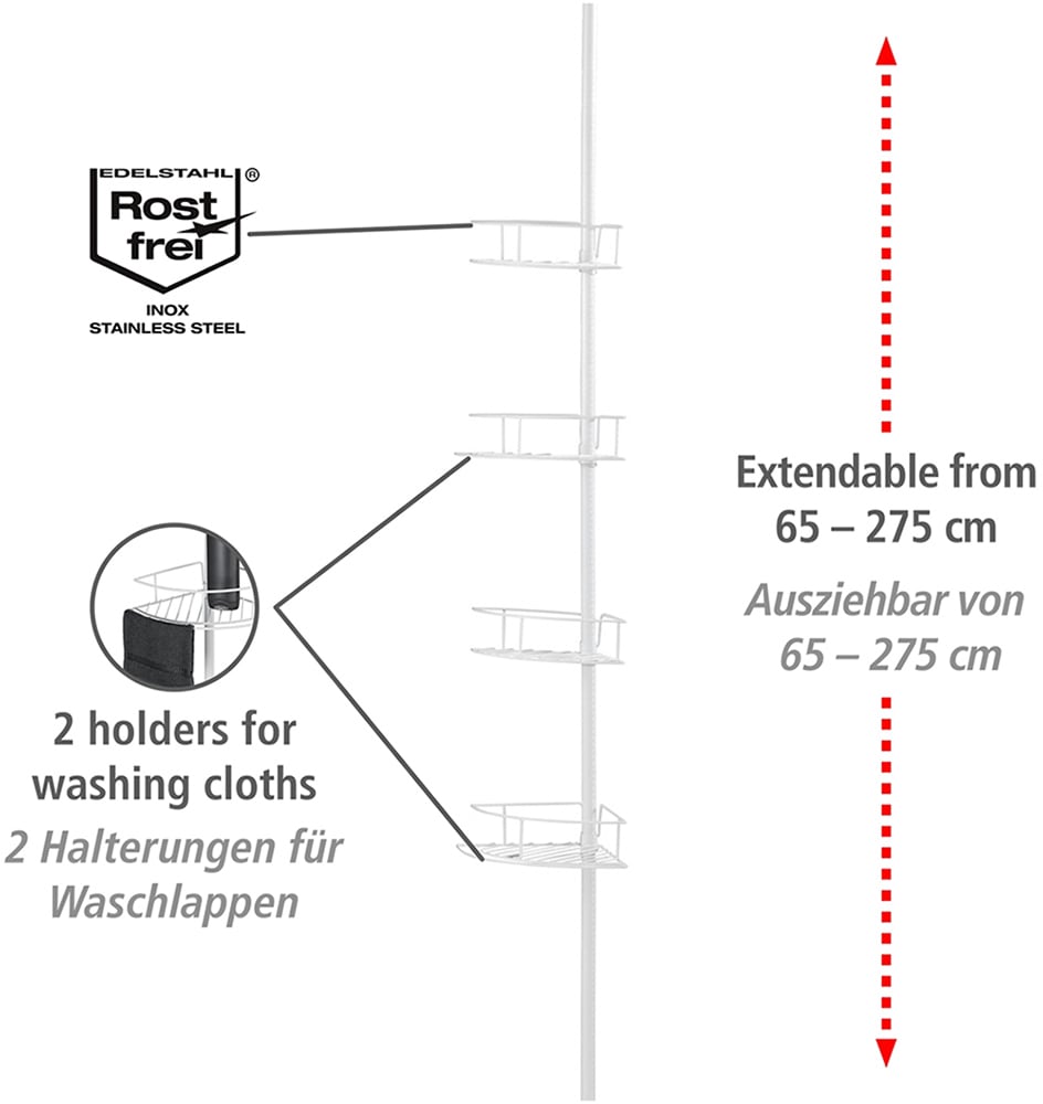 WENKO Teleskopregal »Modell Dolcedo«, mit 4 Ablagen für Dusche und Bad ohne Bohren, Edelstahl