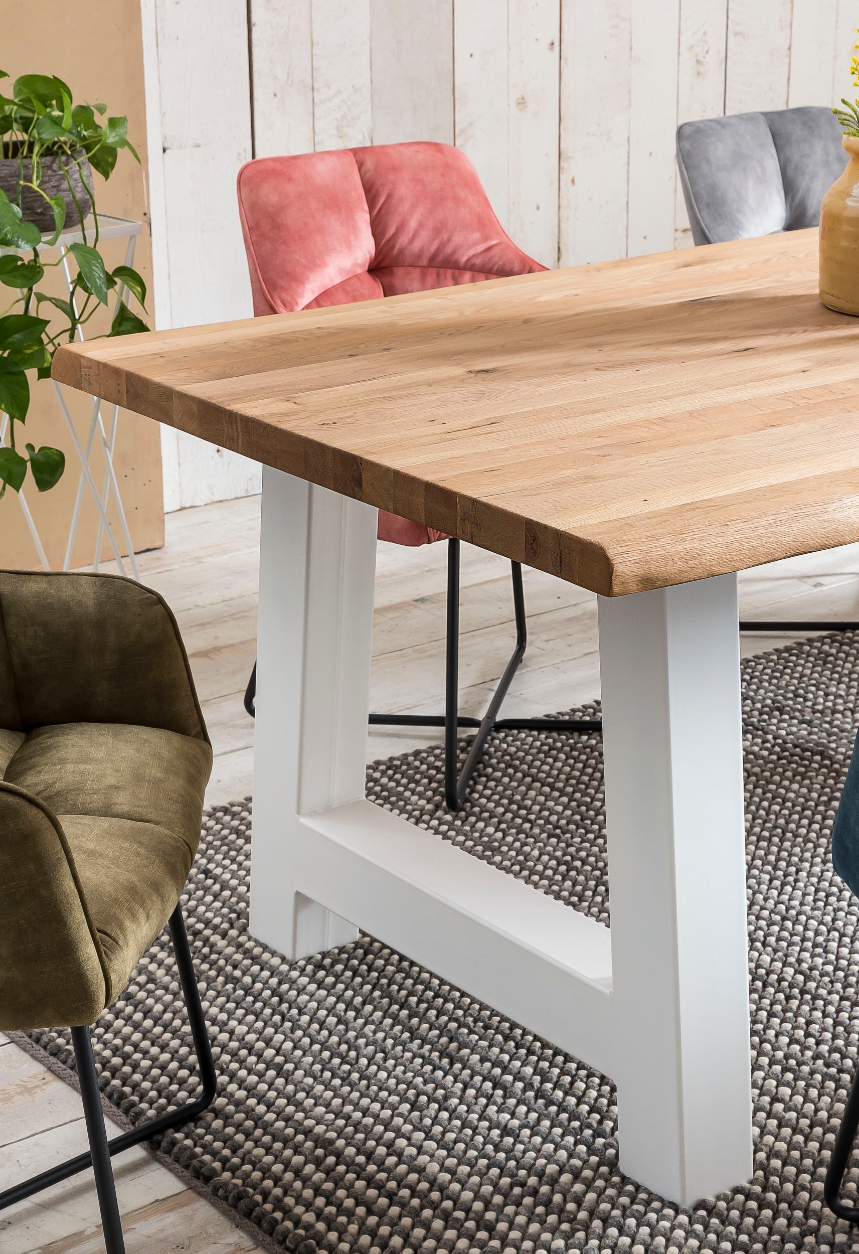 Home affaire Esstisch »Tristan« massive Balkeneiche geölt mit Baumkante, in natur oder white wash