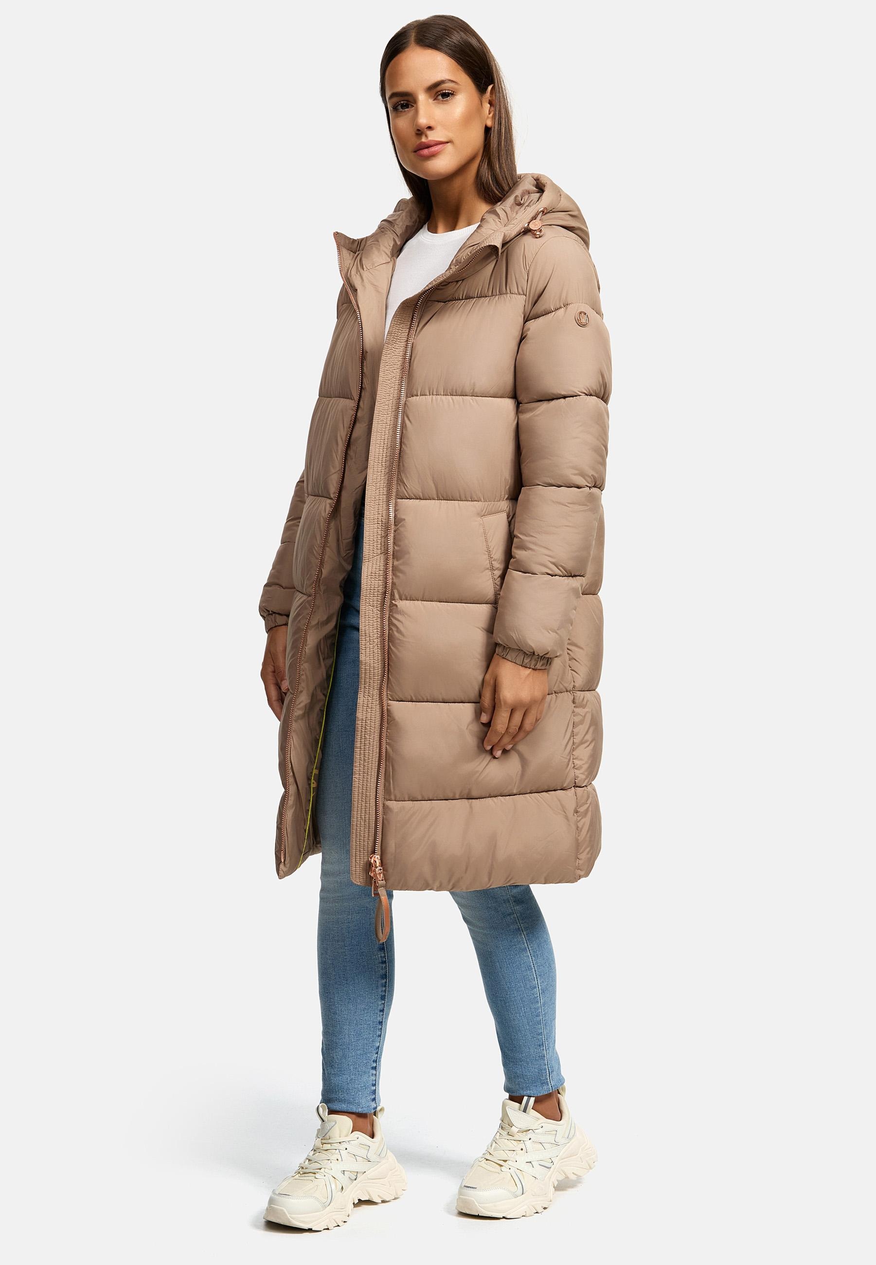 Marikoo Steppmantel »Steppmantel Nomadiaa 16«, Damen Wintermantel mit roséfarbenen Applikationen
