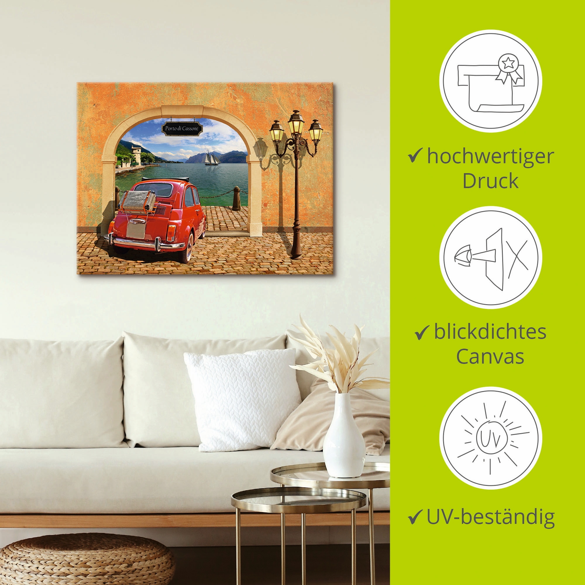 Artland Wandbild »Kleiner italienischer Hafen«, Auto, (1 St.), als Leinwandbild, Poster in verschied. Größen
