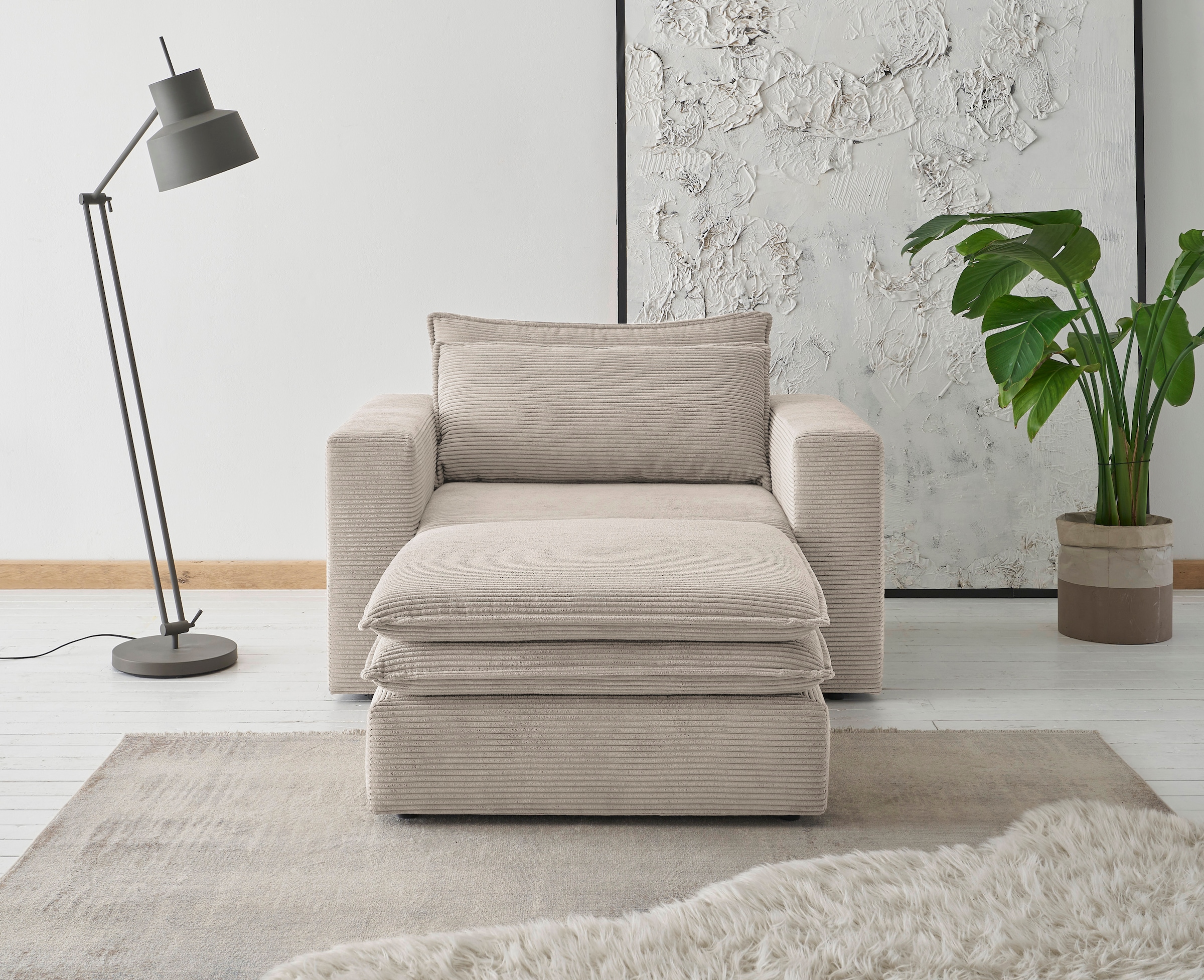 Places of Style Polstersessel »PIAGGE«, (2 tlg.), Hochwertiger Cord, Loveseat und Loveseat-Hocker im Set