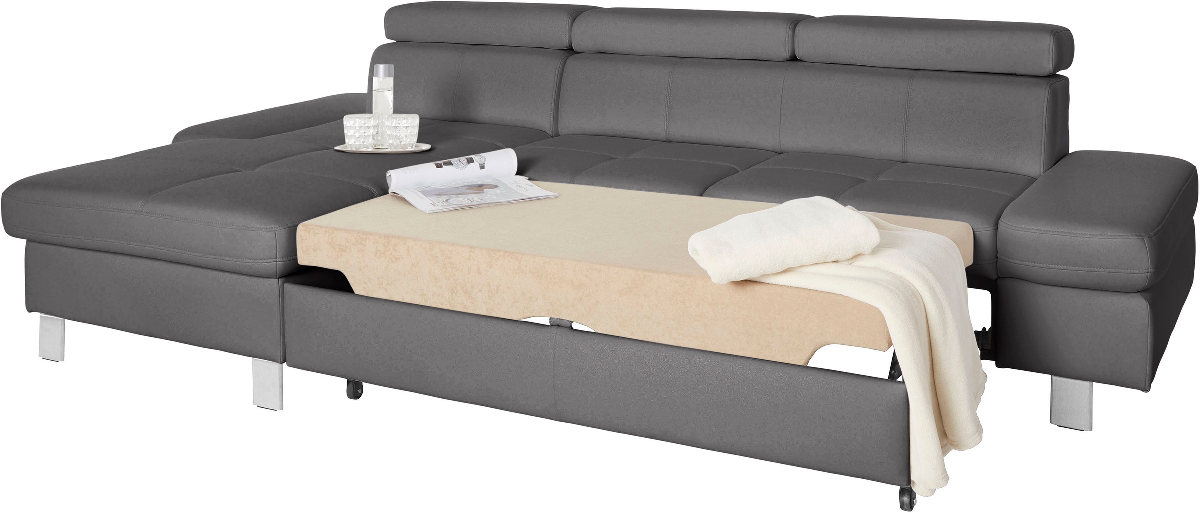exxpo - sofa fashion Ecksofa »Fiji, hochwertige Detailverarbeitung im Sitz und Rücken, L-Form«, bequem durch Kopf- und Armteilverstellung, wahlweise mit Bettfunktion