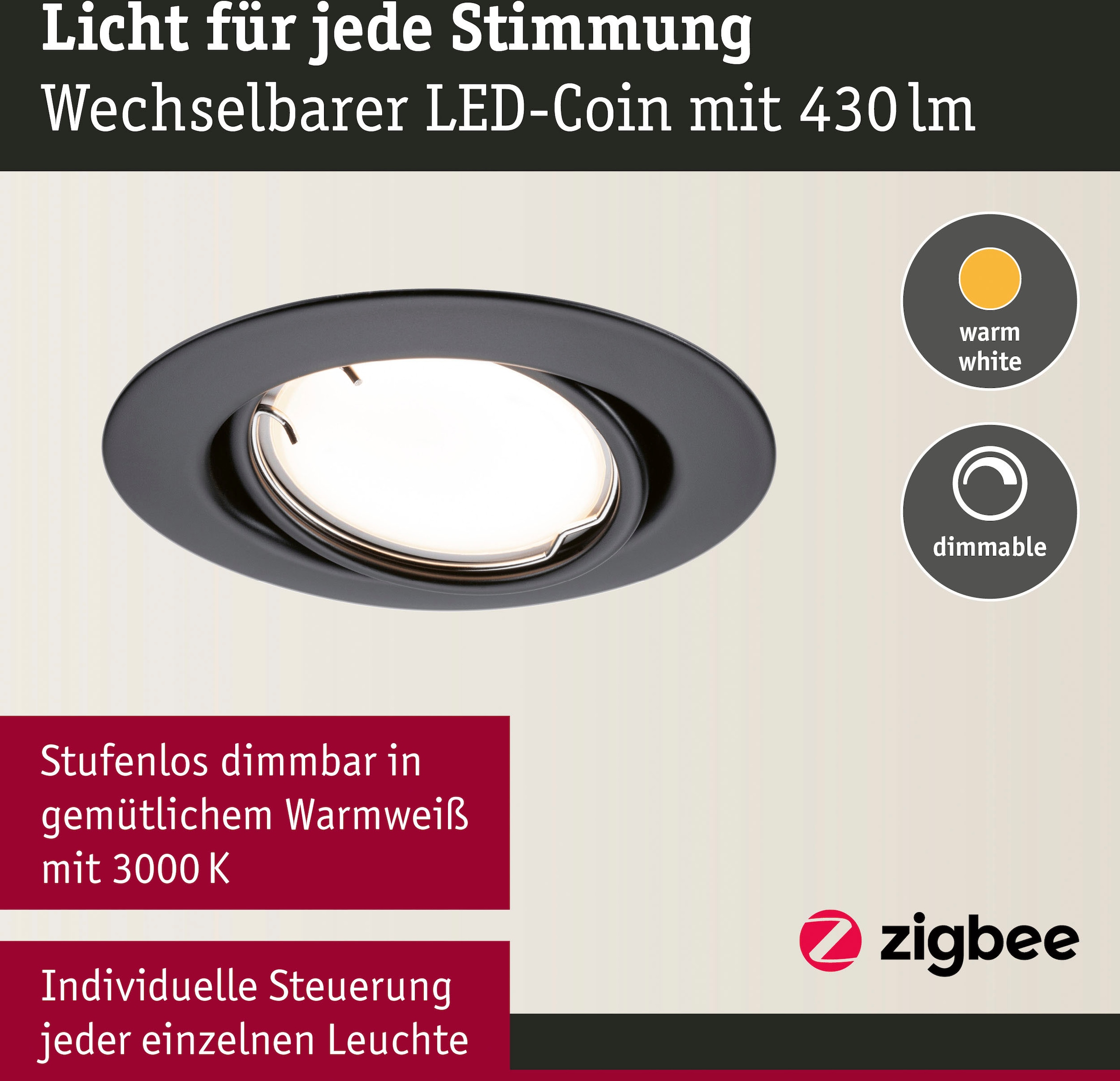 Paulmann LED Einbauleuchte »Base 3x430lm 230V«, 3 flammig, Zigbee Basisset