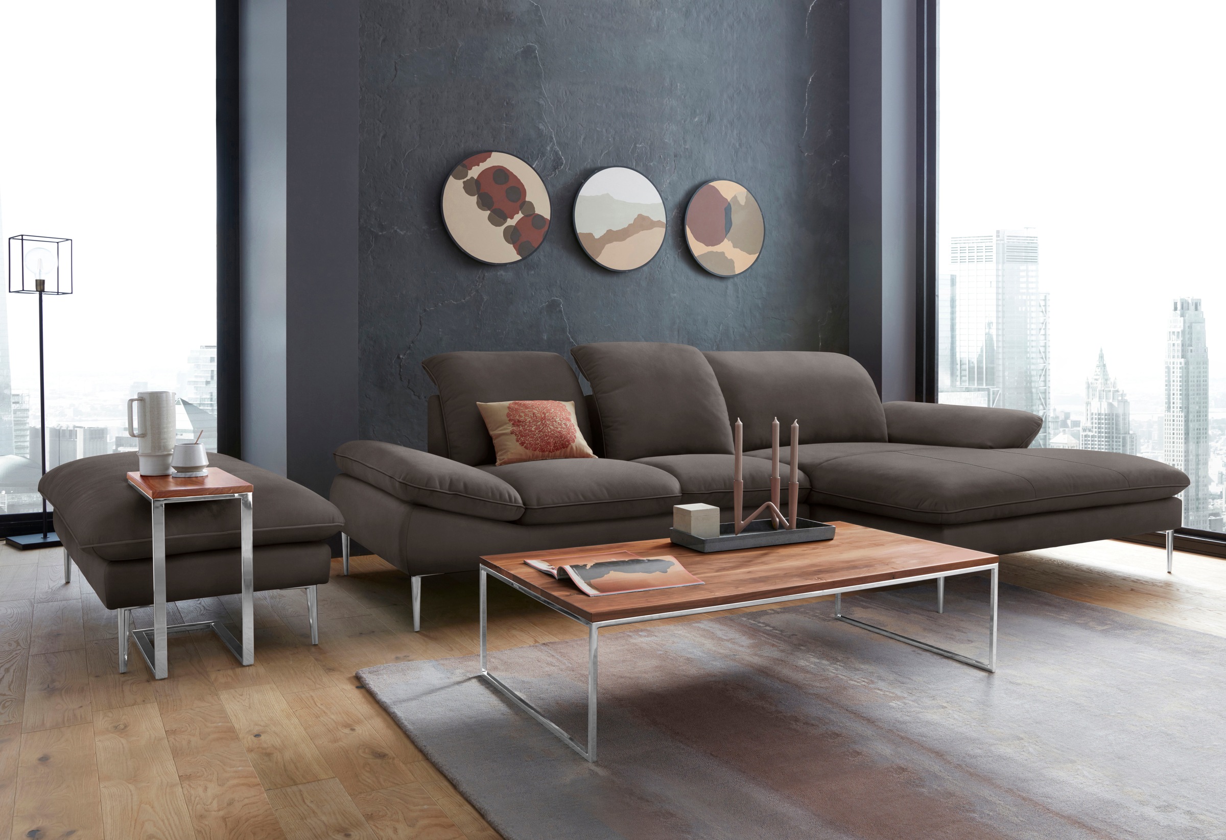 W.SCHILLIG Ecksofa »enjoy&MORE, Designsofa, elegant und bequem, L-Form«, mit Sitztiefenverstellung, Füße Chrom glänzend, Breite 310 cm