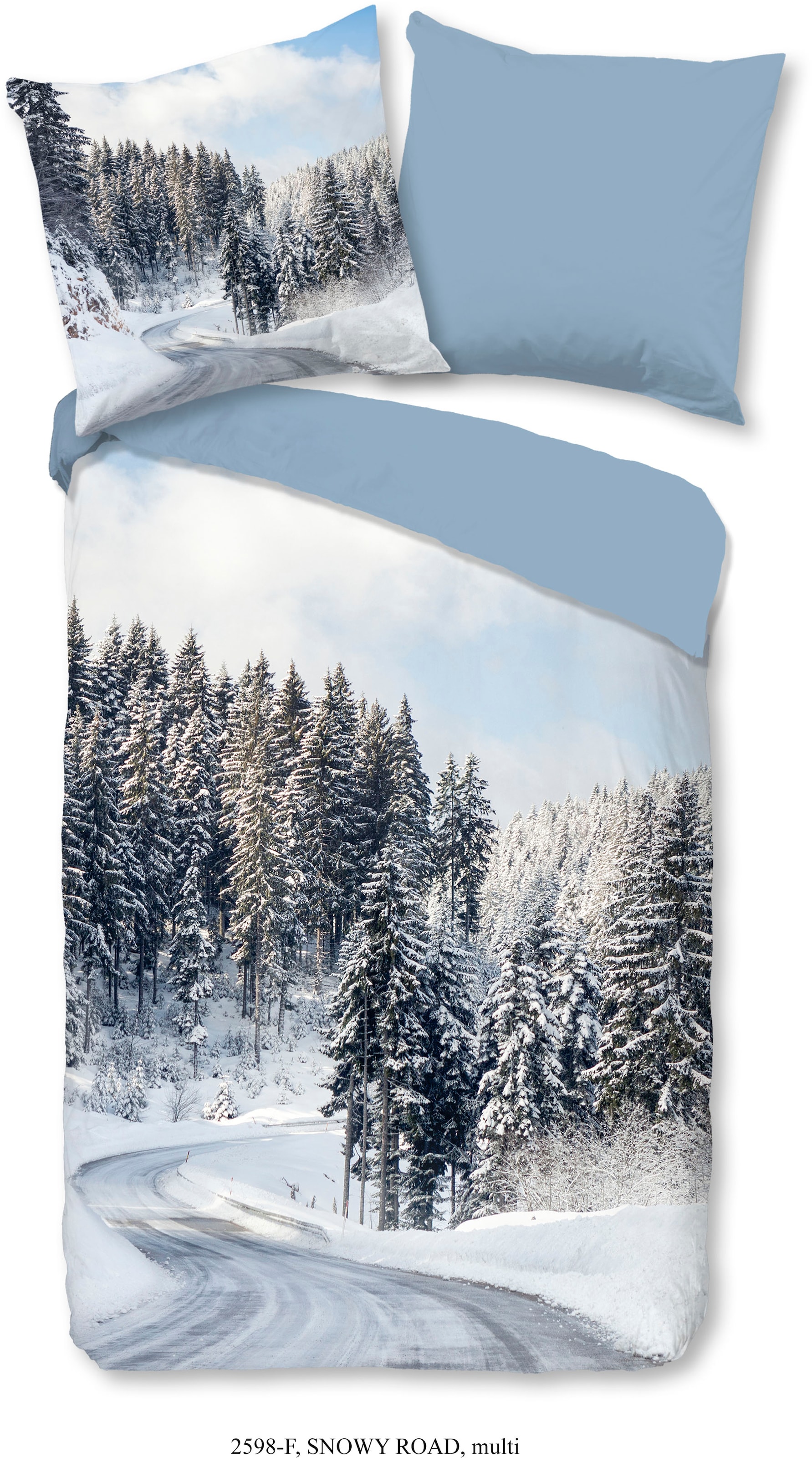 good morning Wendebettwäsche »Snowy Road«, Biber, 135x200, Winter, Warm, Weich, Reißverschluss, Wendeoptik