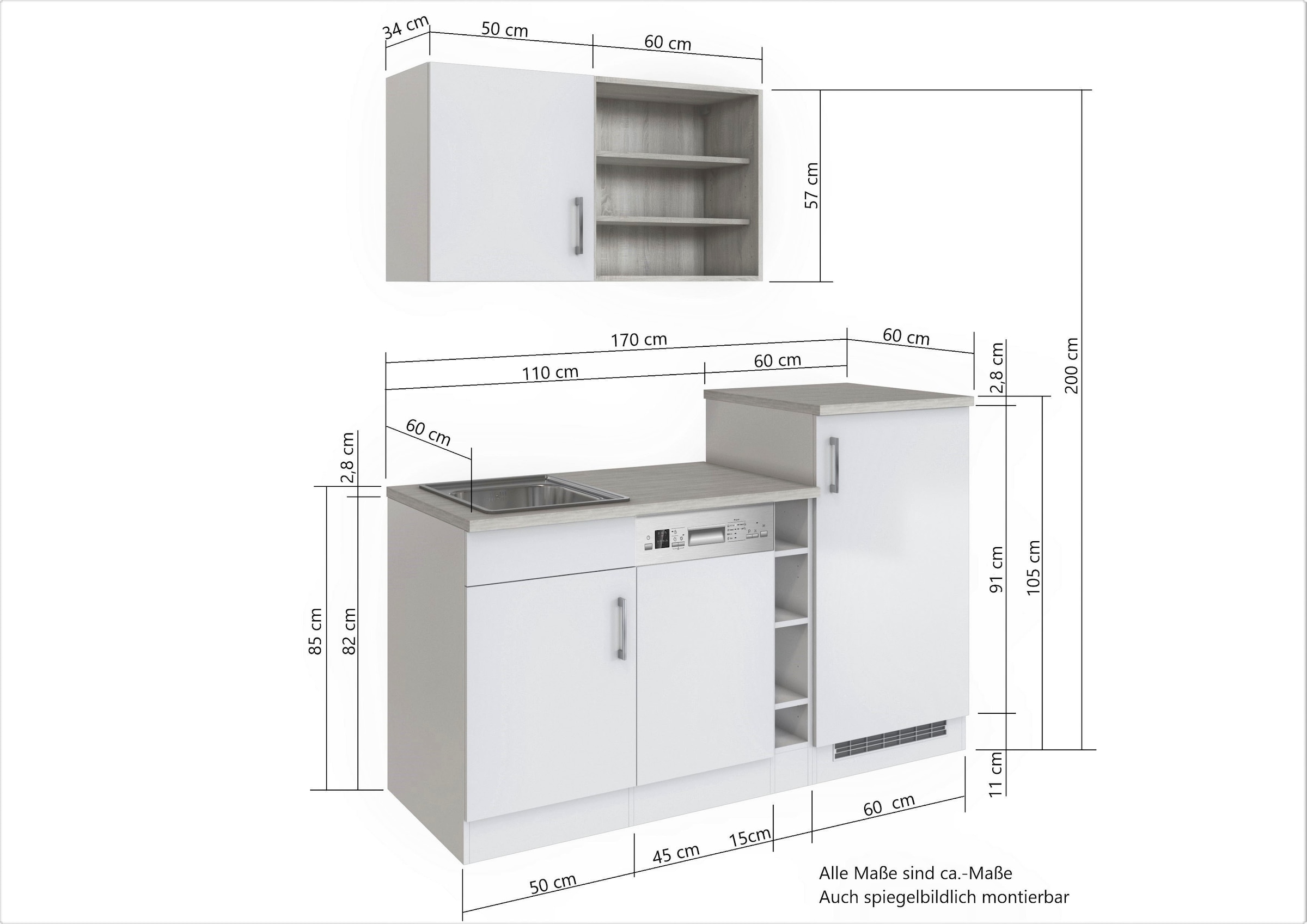 Küche Breite E-Geräten 170 cm, im Online MÖBEL mit HELD Shop »Mali«, OTTO