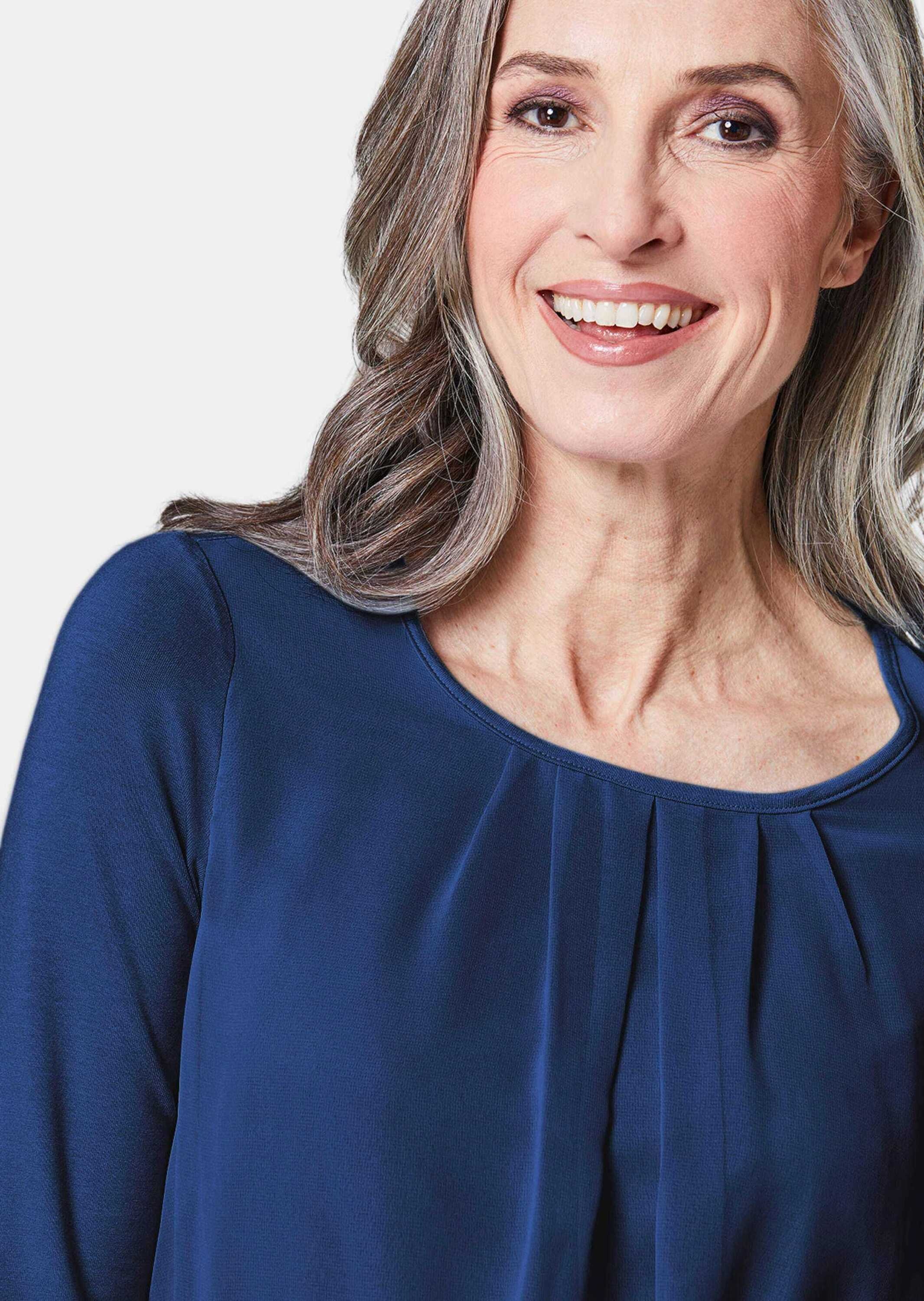 GOLDNER Kurzarmbluse »Kurzgröße Chiffon-Shirt mit 3/4-Arm, Rundhals«