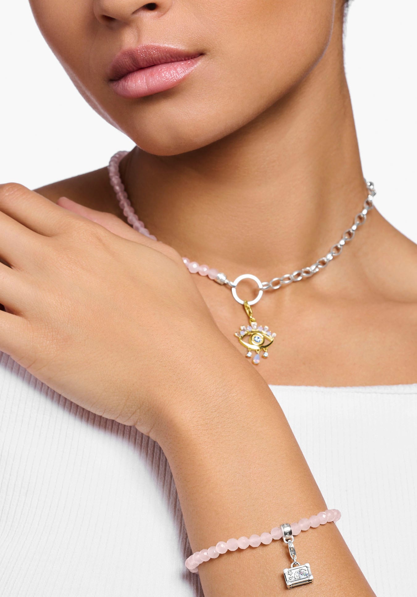 THOMAS SABO Armband »rosa Perlen, schwarze Perlen, A2097-034-9-L19V, A2097-130-11-L19V«, mit Rosenquarz oder Onyx