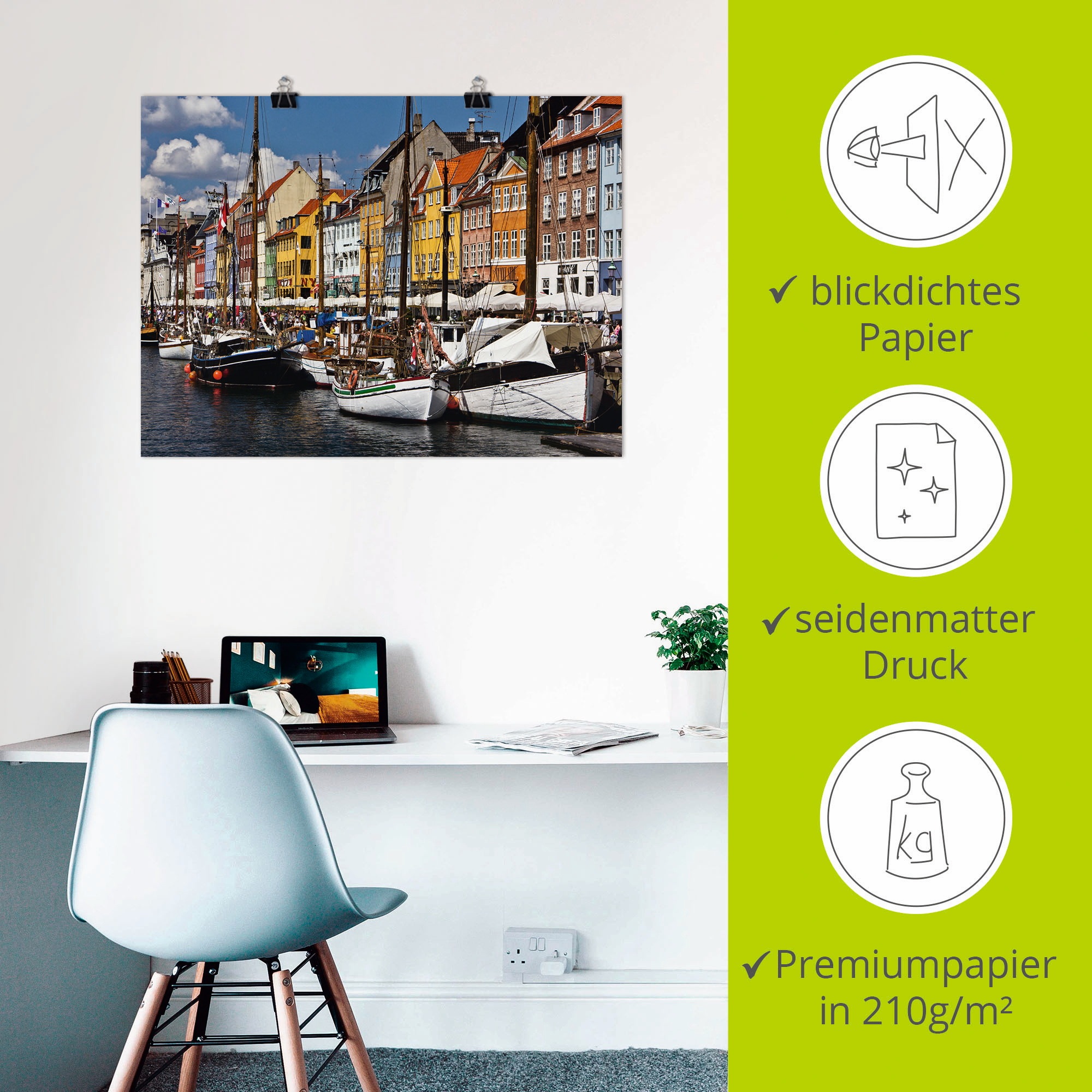 Artland Poster »alter Hafen in Kopenhagen 2«, Boote & Schiffe, (1 St.), als Alubild, Leinwandbild, Wandaufkleber oder Poster in versch. Größen