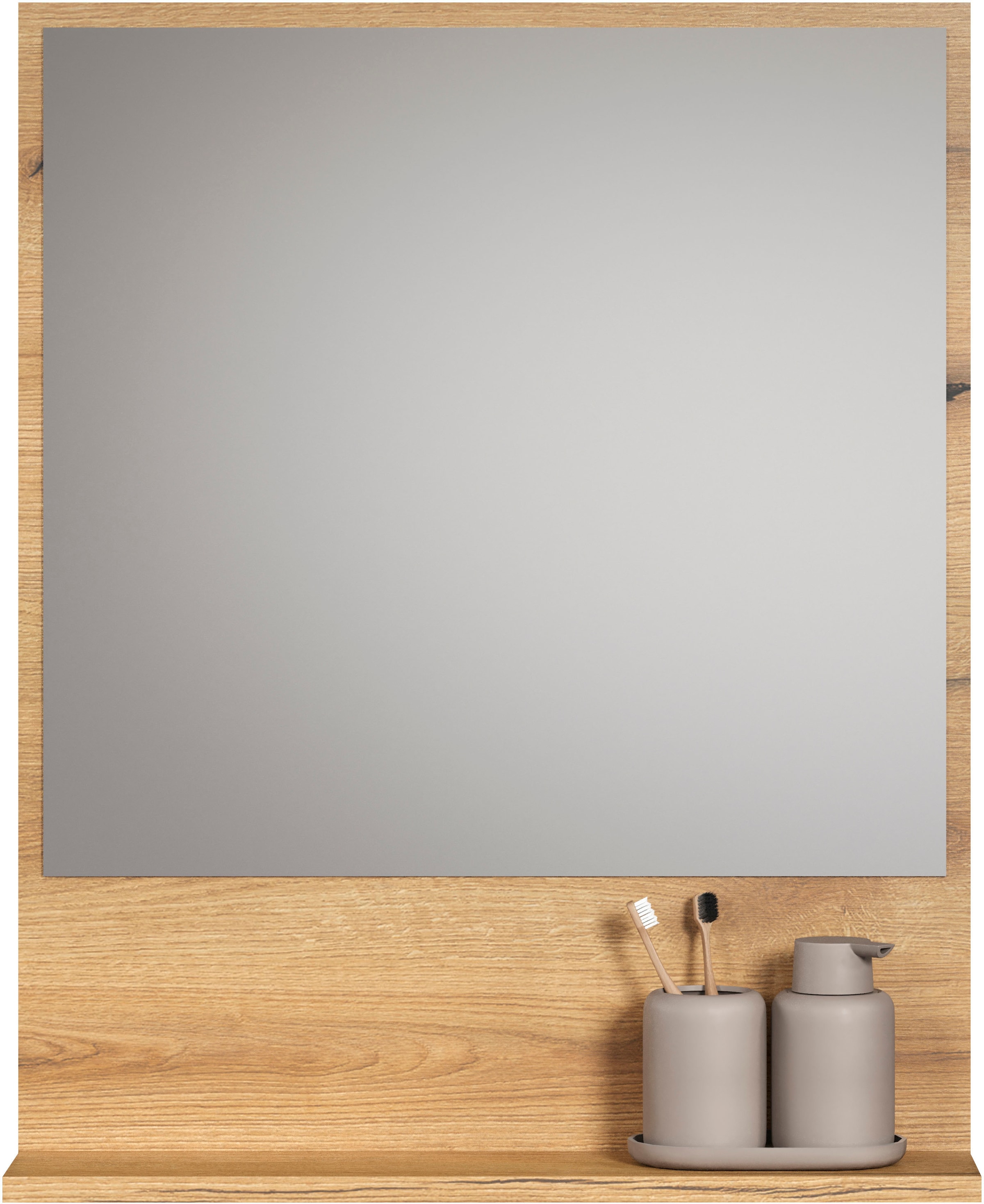 welltime Badspiegel »Amrum«, (1 St.), Eleganter Badezimmerspiegel mit Ablage - Maße (B/T/H) 60-80/14/74 cm