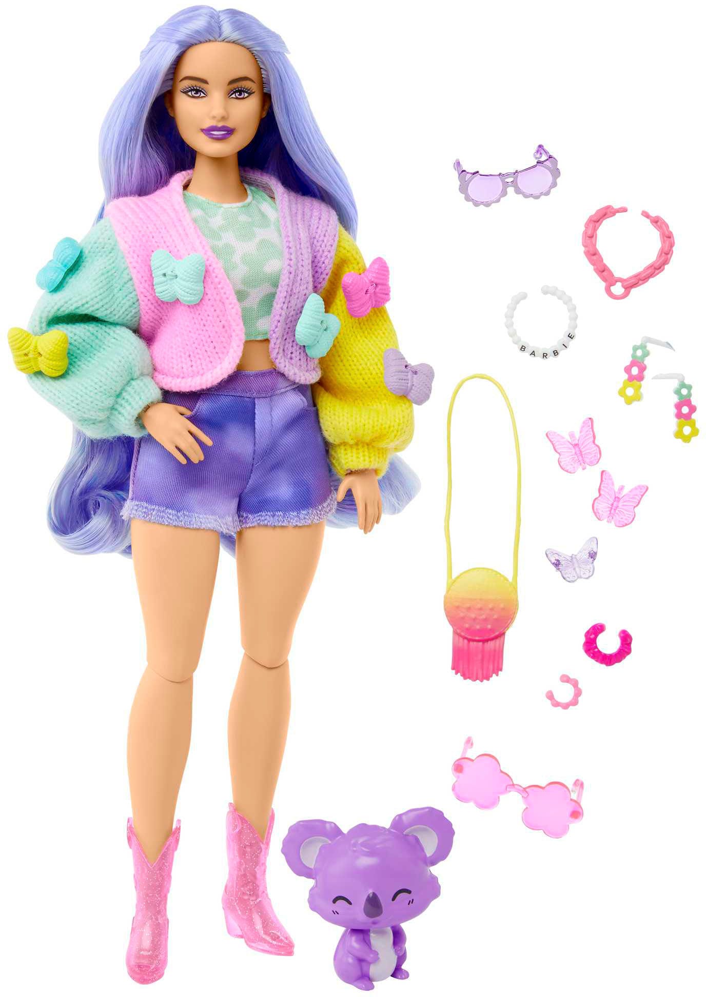 Barbie Anziehpuppe »Extra, lavendelfarbenes Haar/Schmetterlings Haarspange«