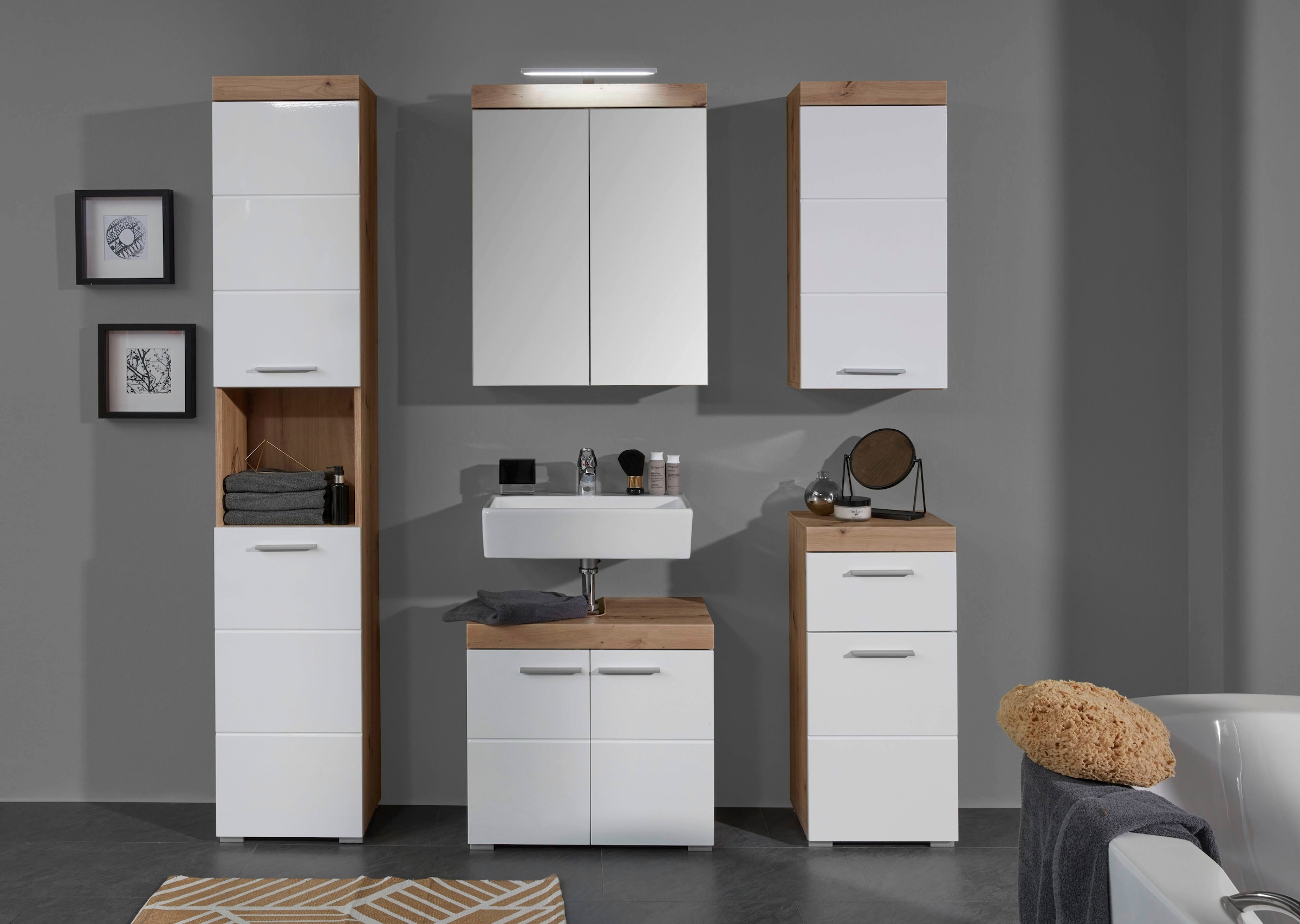 welltime Hochschrank »Avena« Badschrank mit 2 Türen & 1 Fach - (B/T/H) 37/31/190 cm