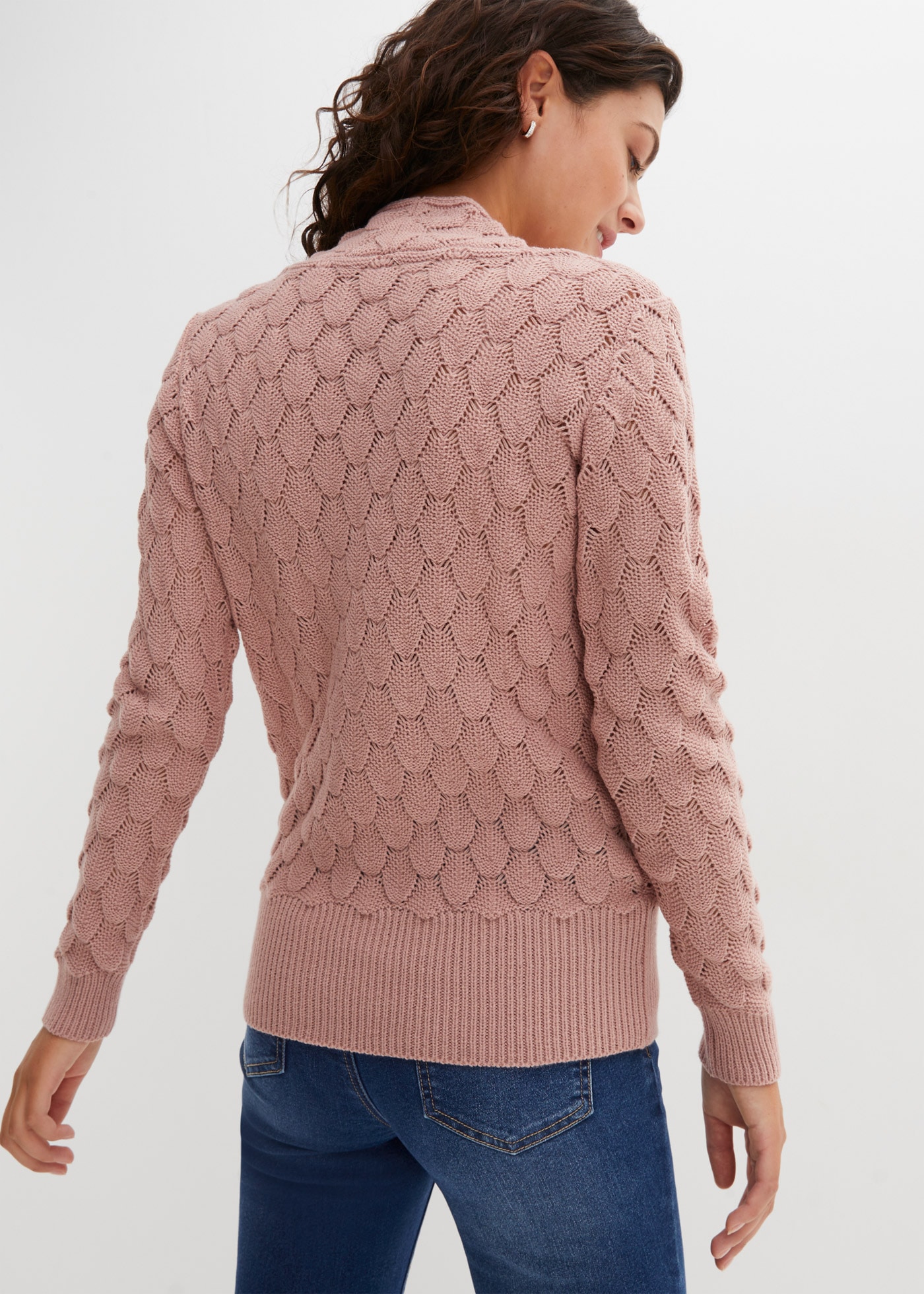 bonprix Strickpullover aus Polyacryl, mit Wickeloptik, mit Ajour-Strick, lockere Passform