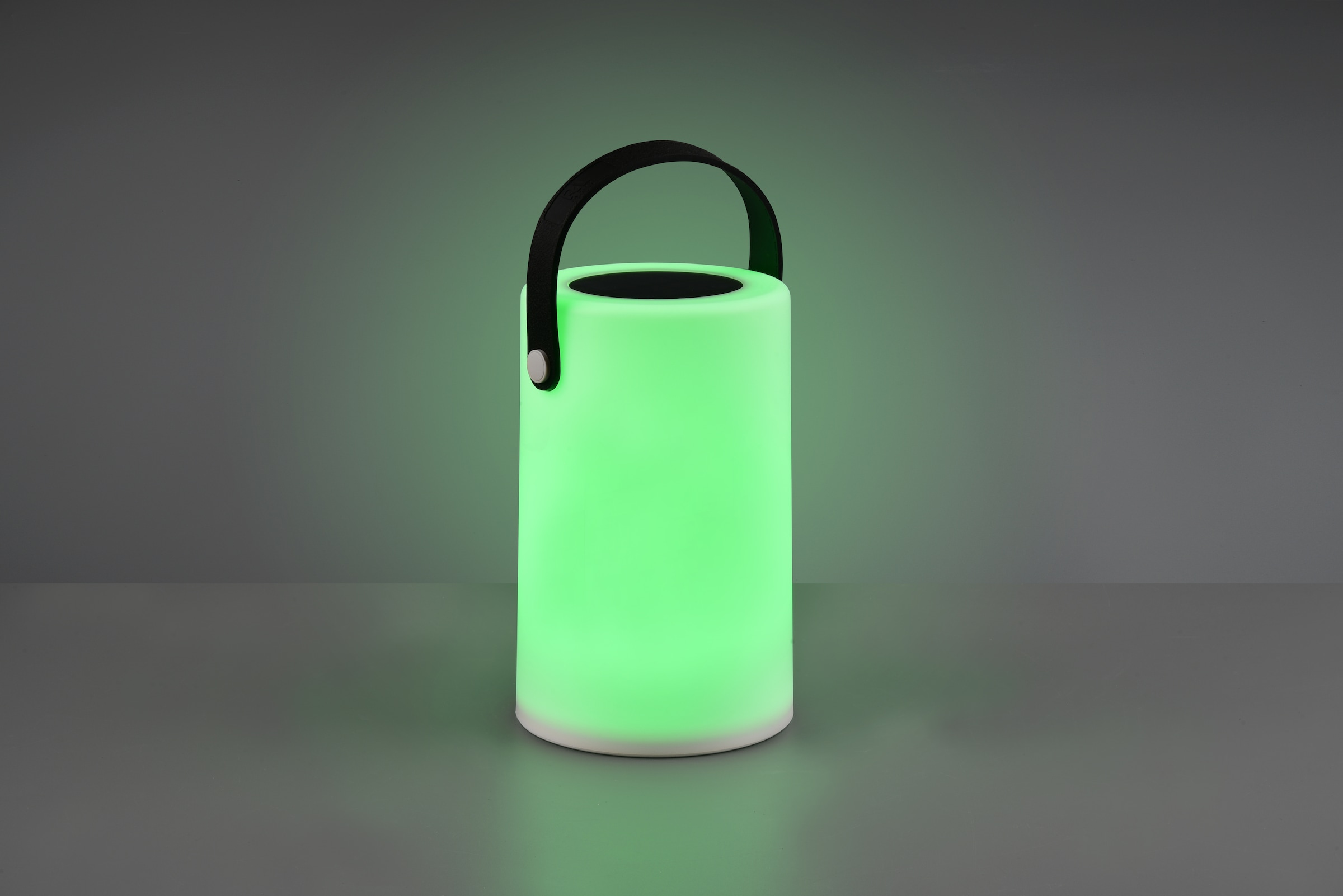 REALITY Leuchten LED Außen-Tischleuchte »GARCIA, Outdoor Tischlampe mit Tragegriff, Akku Solarbetrieb, IP44« LED-Board 1 Stk. Warmweiß USB-Ladeanschluss, RGBW Farbwechsel, Höhe 20 cm Ø 13cm, Schalter