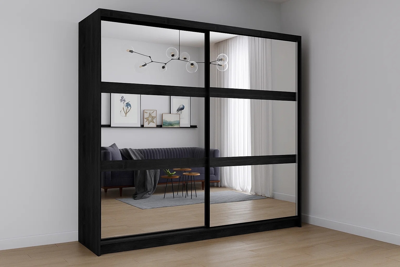 Home affaire Kleiderschrank »PRESSAC mit viel Stauraum, 10 Fächer, 2 Kleiderstangen, Breite 230cm« Garderobe mit 2 Schiebetüren und Spiegel, Maße B/T/H: 230/62/215 cm
