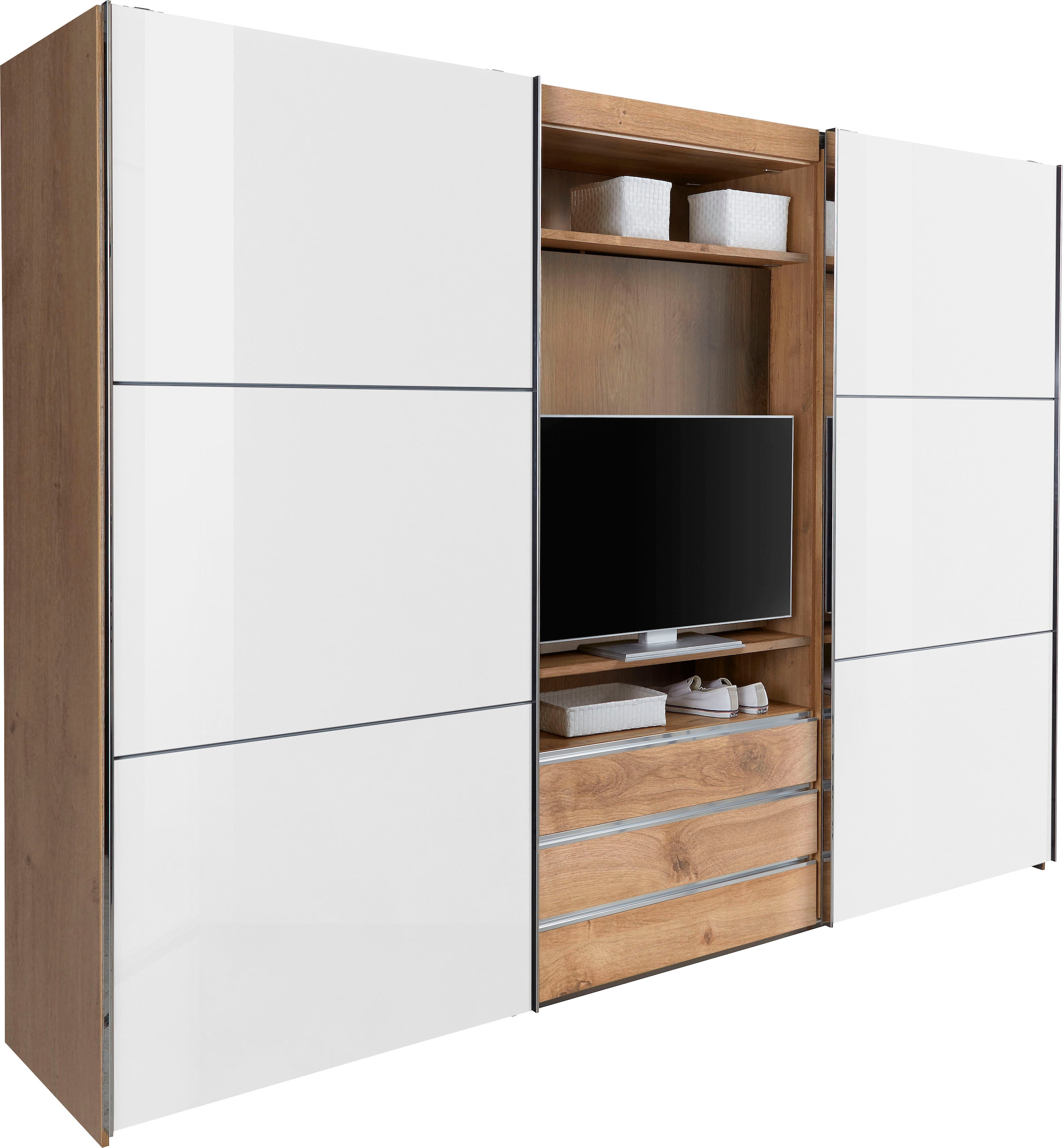 Wimex Schwebetürenschrank »Magic by fresh to go«, tolles EXTRA: mit drehbarem TV-Element, Fronten aus Glas