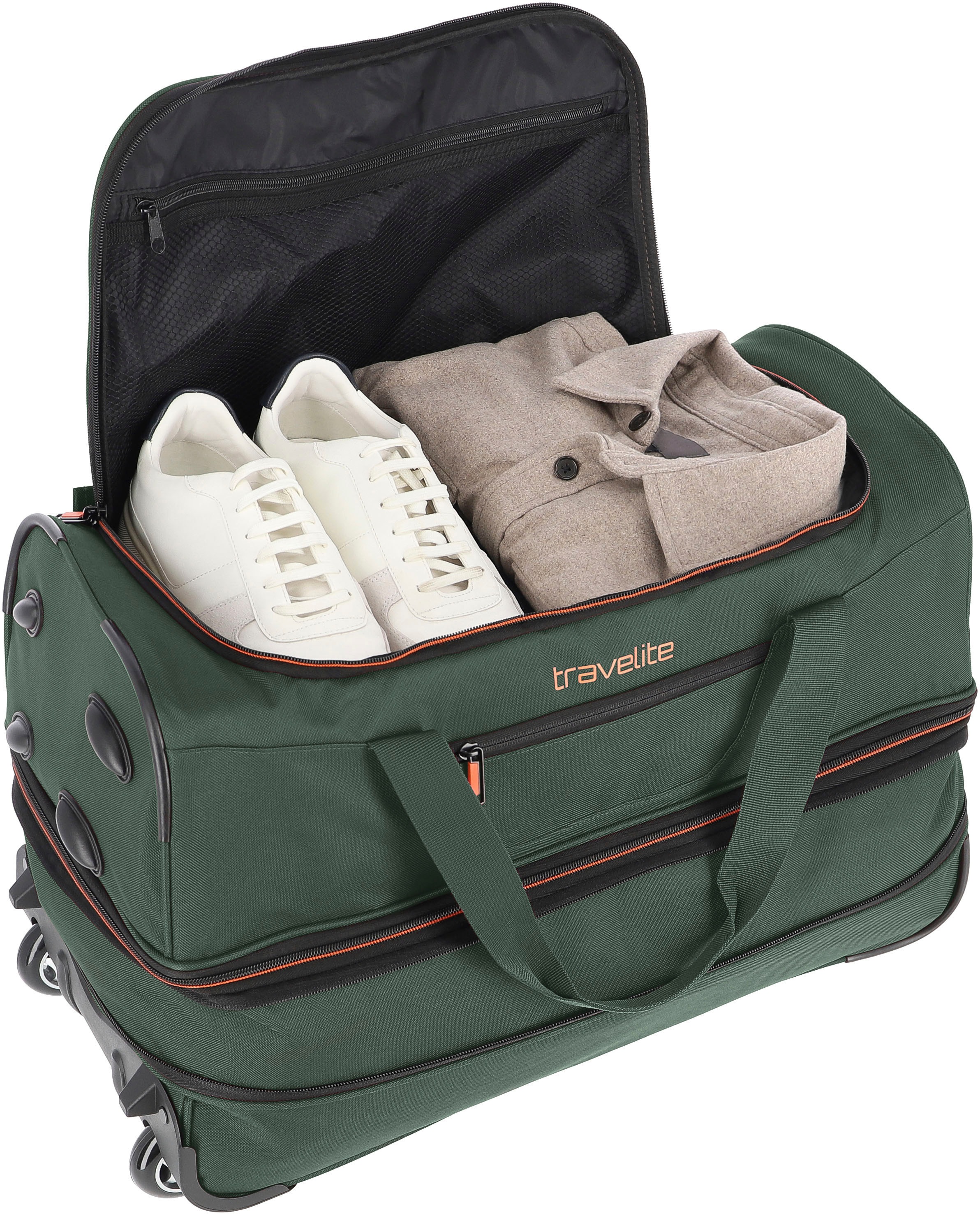 travelite Reisetasche »BASICS, 55 cm«, Duffle Bag Sporttasche mit Trolleyfunktion und Volumenerweiterung