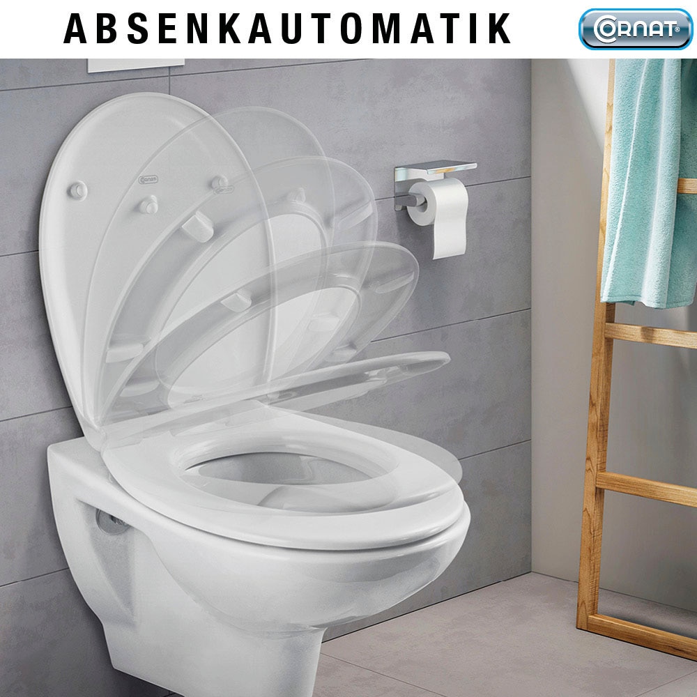 CORNAT WC-Sitz »Flaches Design - Pflegeleichter Duroplast - Quick up & Clean Funktion«, Absenkautomatik - Bequeme Montage von oben / Toilettensitz