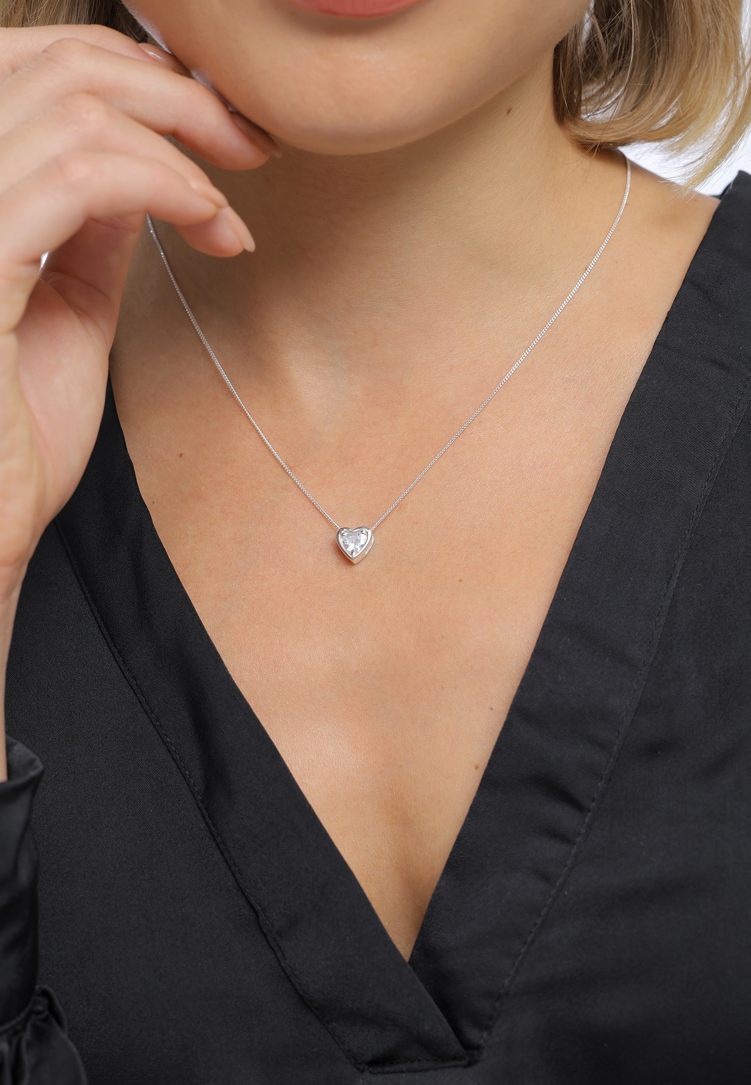 Elli Silberkette »Halskette Anhänger mit Herz Love Zirkonia 925 Silber«