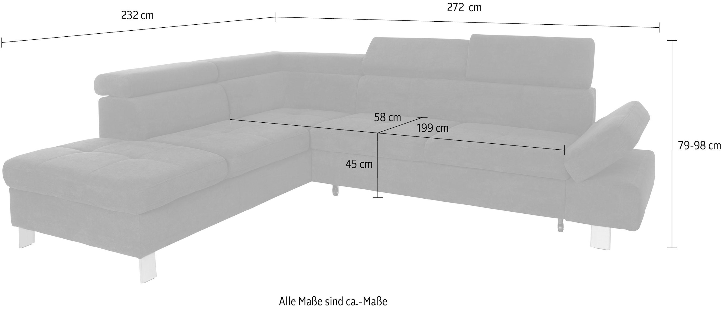 exxpo - sofa fashion Ecksofa »Fiji, L-Form« mit Kopf- bzw. Rückenverstellung, wahlweise mit Bettfunktion