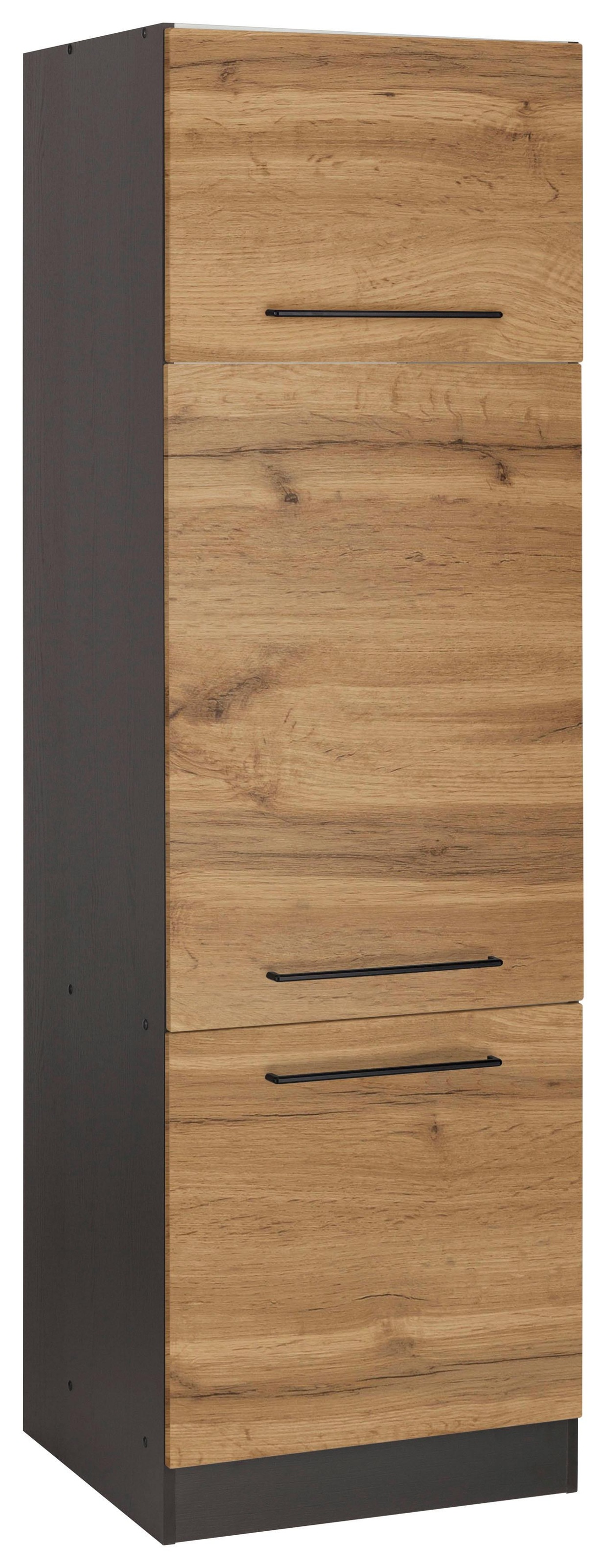 HELD MÖBEL Kühlumbauschrank »Tulsa«, 60 cm breit, 200 cm hoch, 3 Türen, schwarzer Metallgriff, hochwertige MDF Front, geeignet für Einbaukühlschränke mit 88 cm Nischenmaß