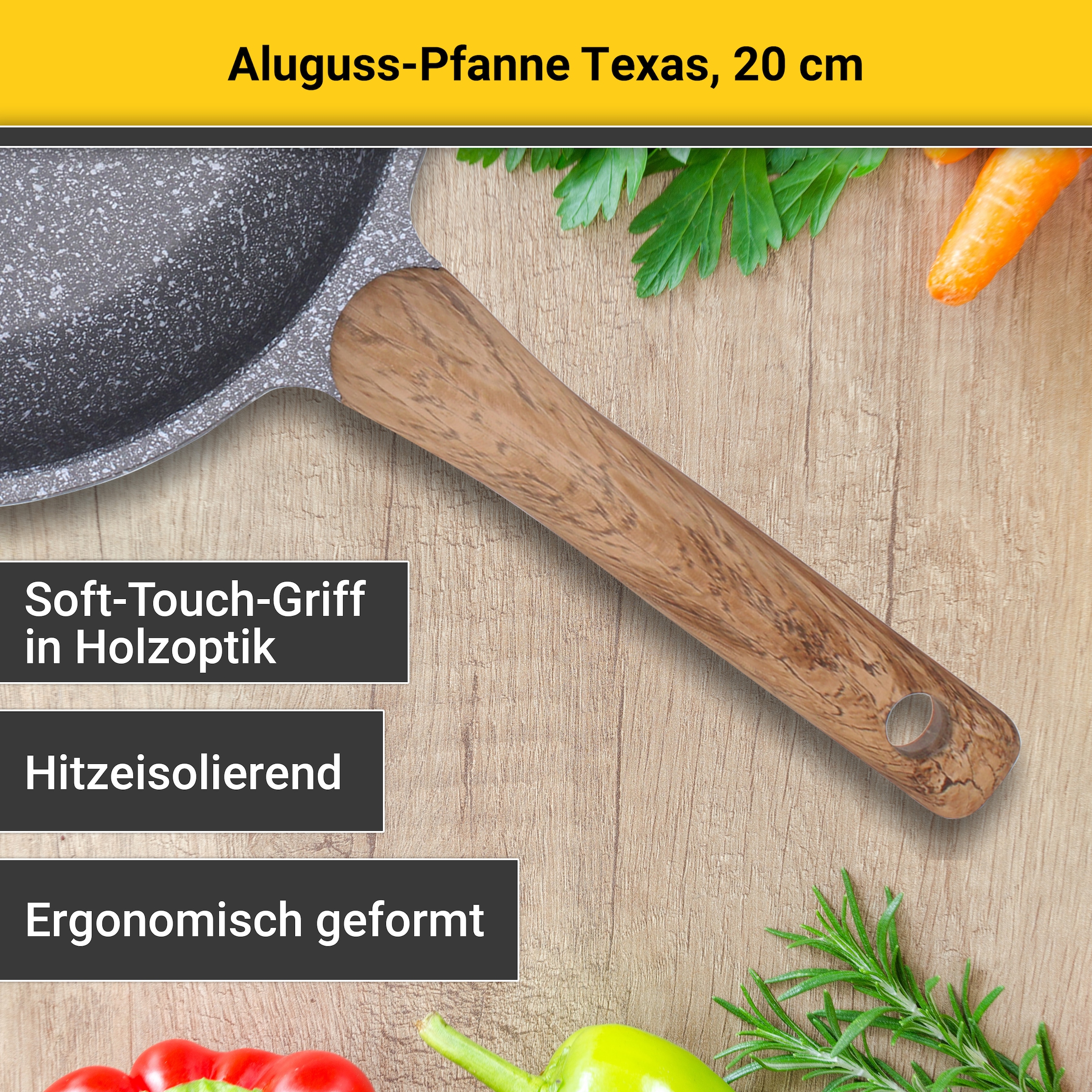 Krüger Bratpfanne »Aluguss Pfanne flach Texas« Aluminiumguss 1 Stk. tlg. für Induktions-Kochfelder geeignet